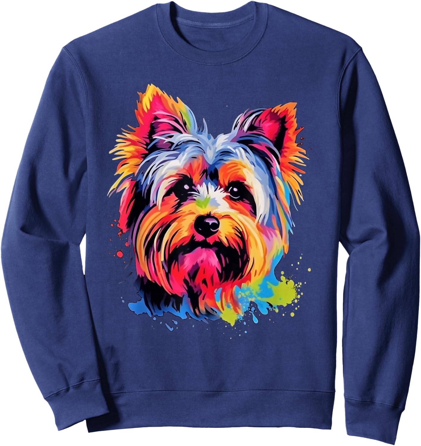Colorful Pop Art Yorkshire Terrier Yorkie Lover Portrait Sweatshirt - Sweatshirt | Navy