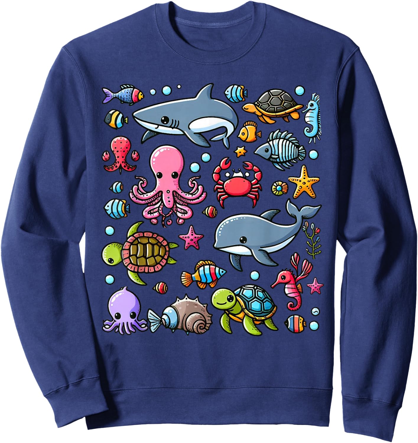 Colourful Sea Animals for Kids, Cute Sea Creatures , black Sweatshirt - Sweatshirt | Navy