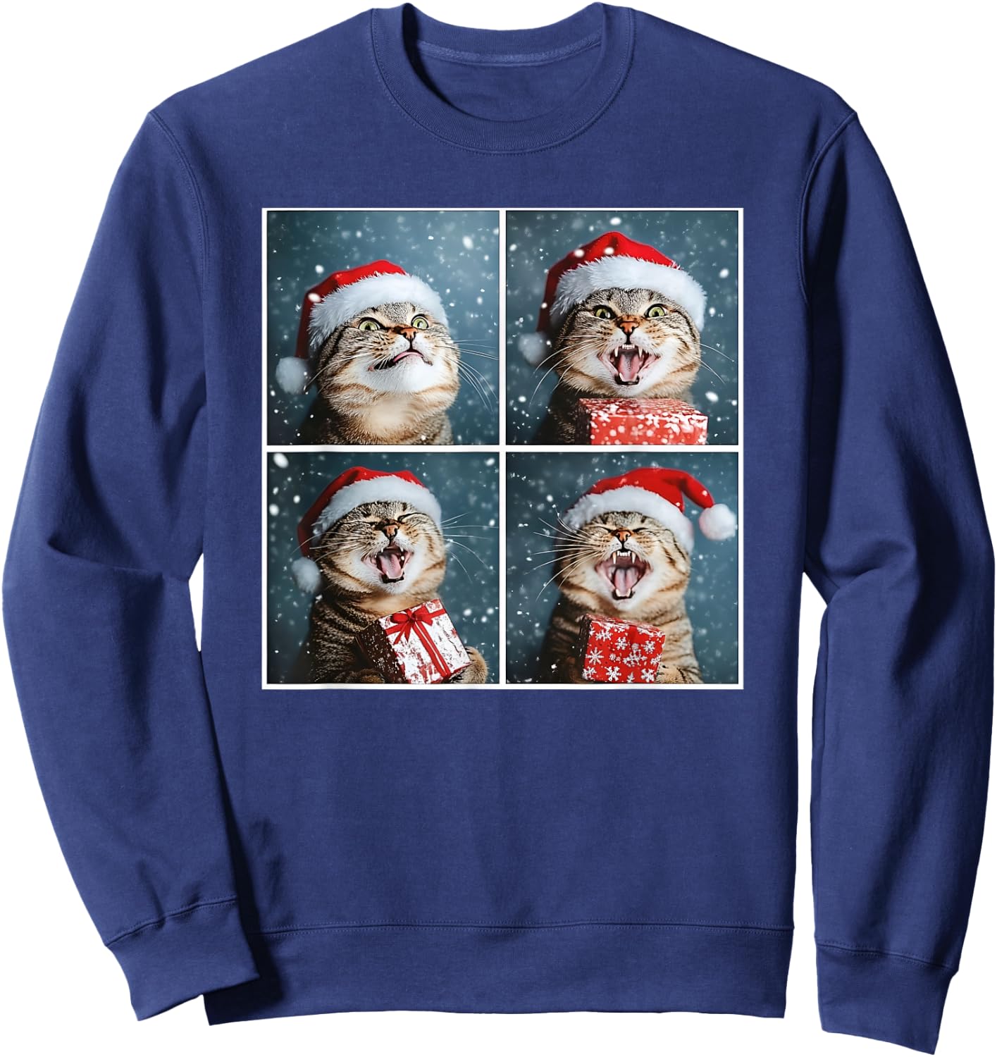 Winter Tabby Cat In Santa Hat Funny Christmas Cat Sweatshirt - Sweatshirt | Navy