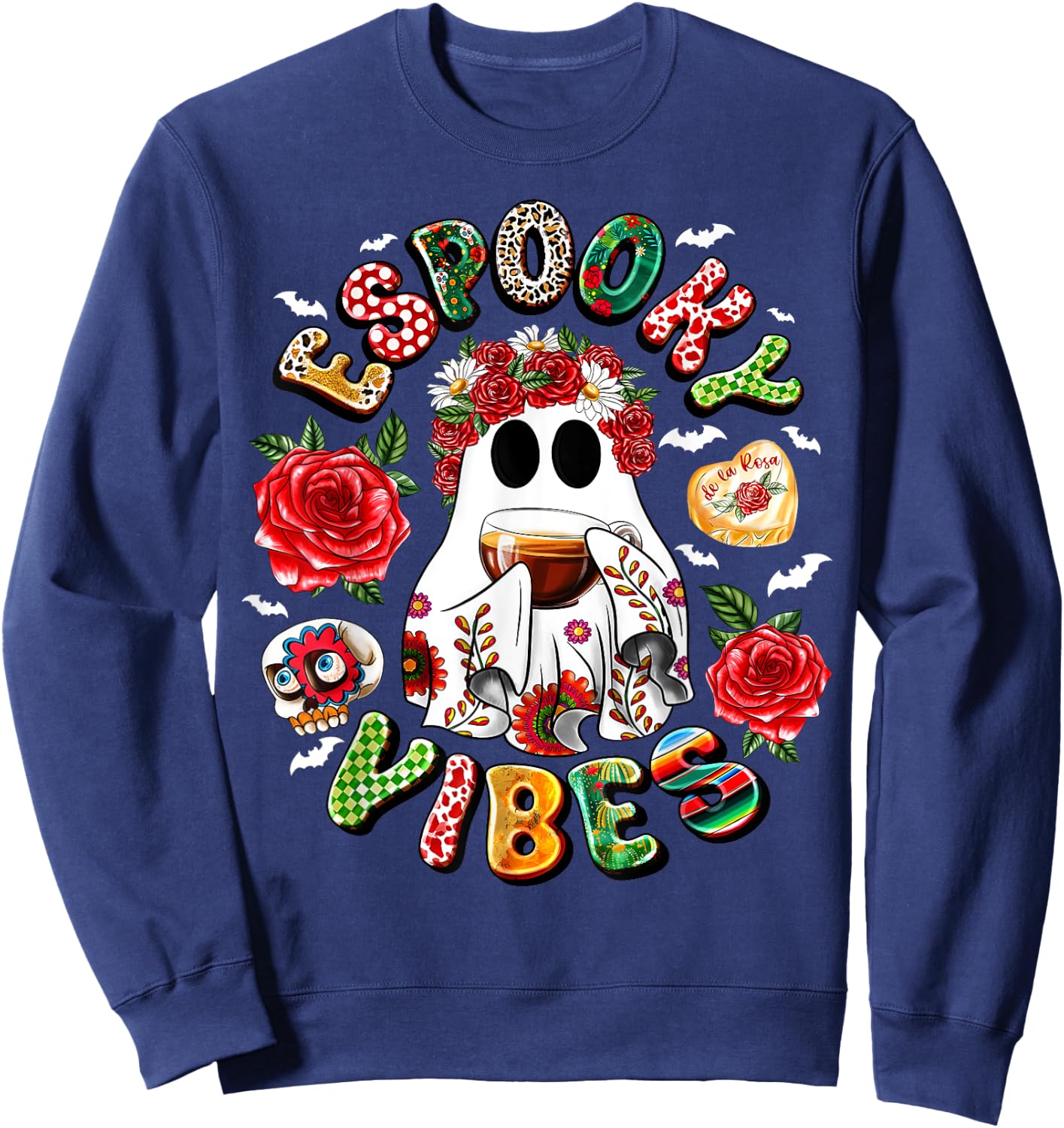 Mexican Ghost Espooky Vibes Pantasmas Conchas And Cucuys Sweatshirt - Sweatshirt | Navy