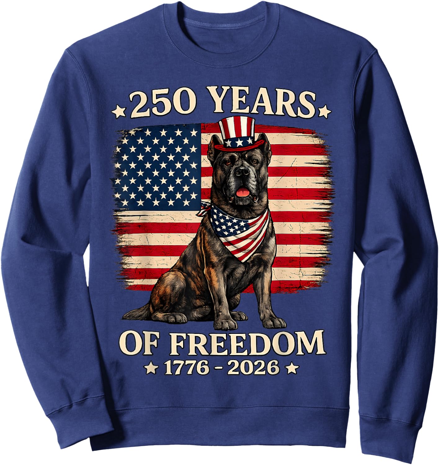 Cane Corso Dog 250 Years of Freedom USA Flag 4th July Sweatshirt - Sweatshirt | Navy