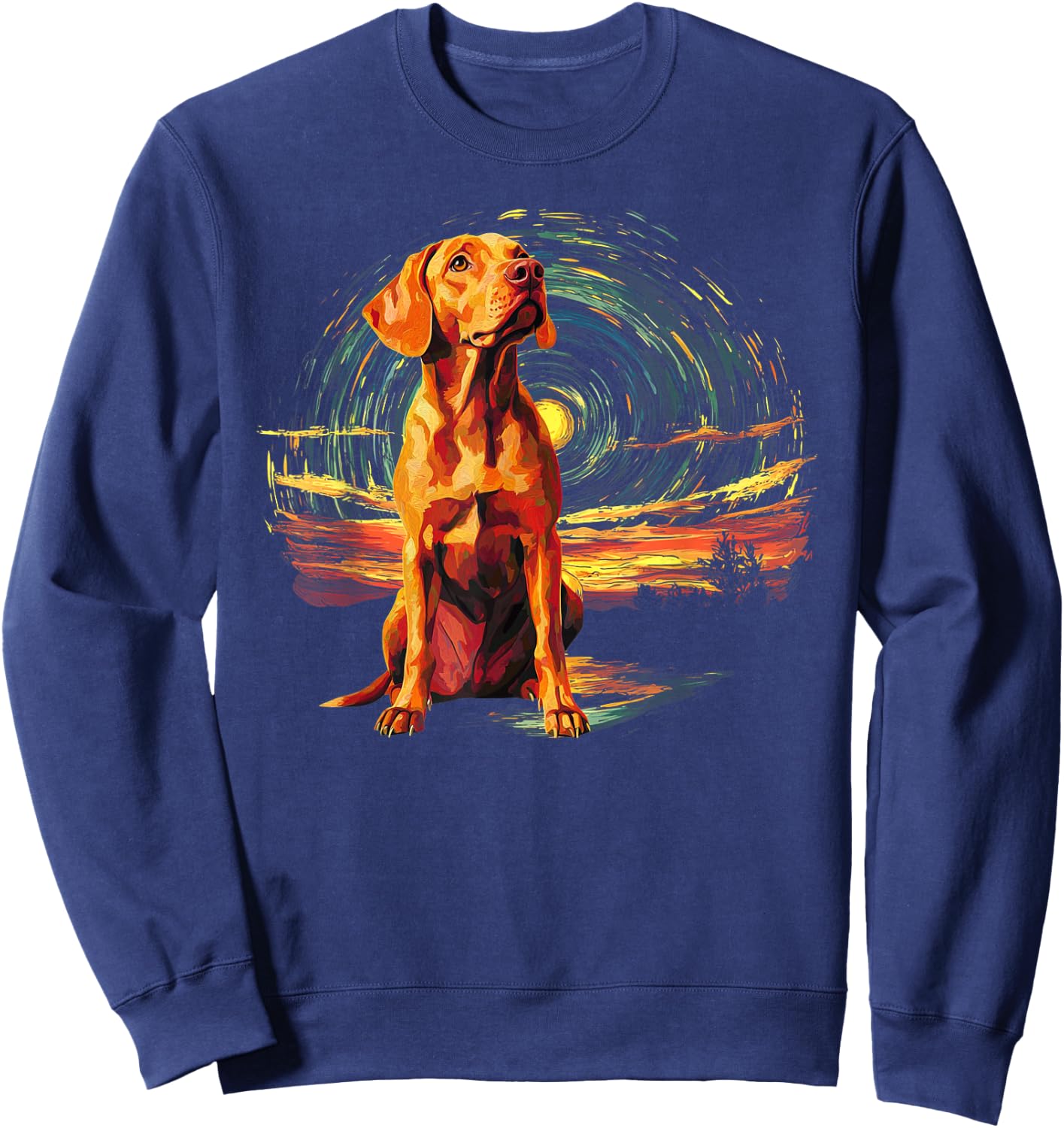 Dog Lovers Starry Night Vizsla Father's day Sweatshirt - Sweatshirt | Navy