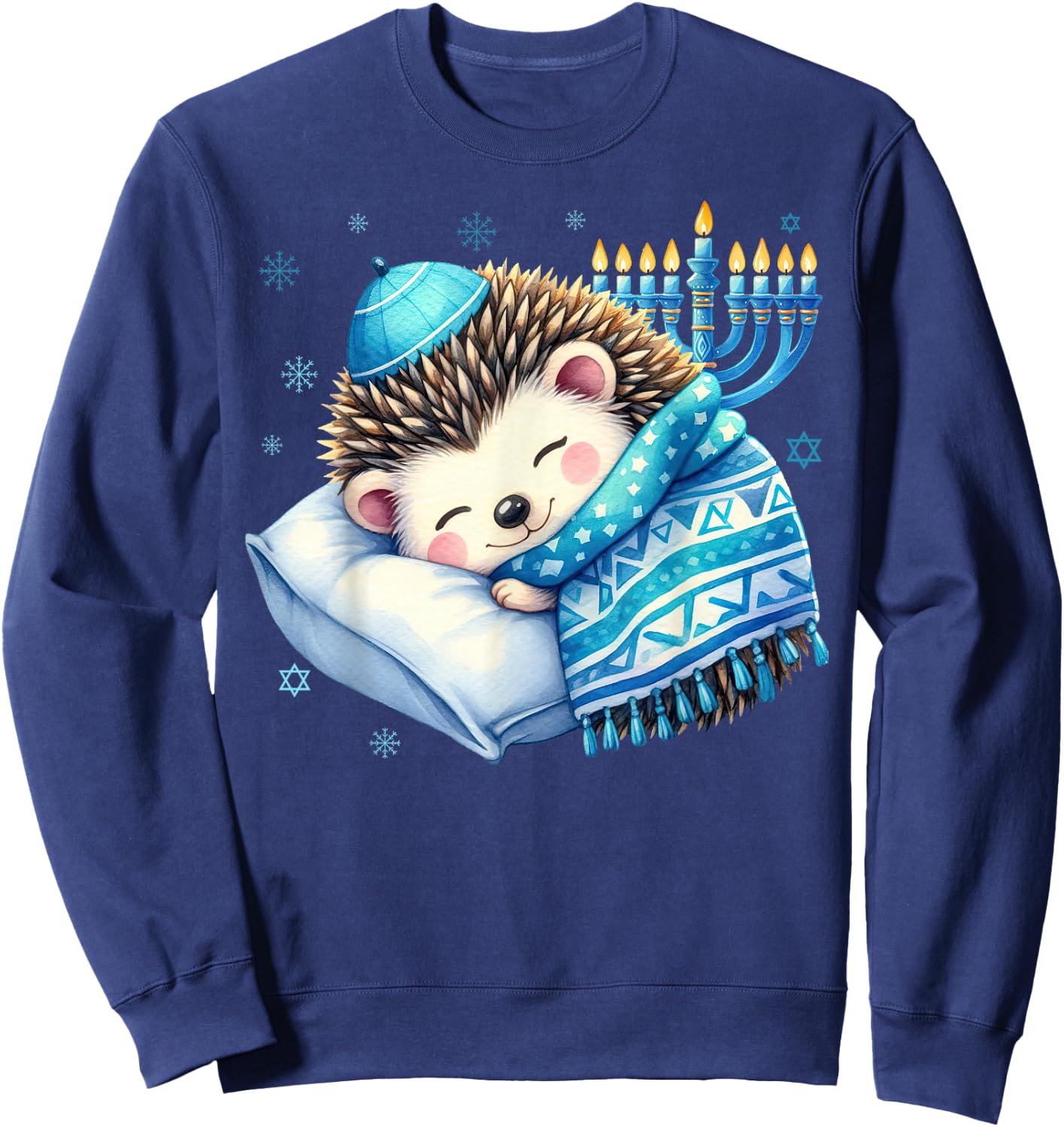 Pretty Sleepy Jewish Pyjamas Hedgehog Hanukkah , Black, S Sweatshirt - Sweatshirt | Navy