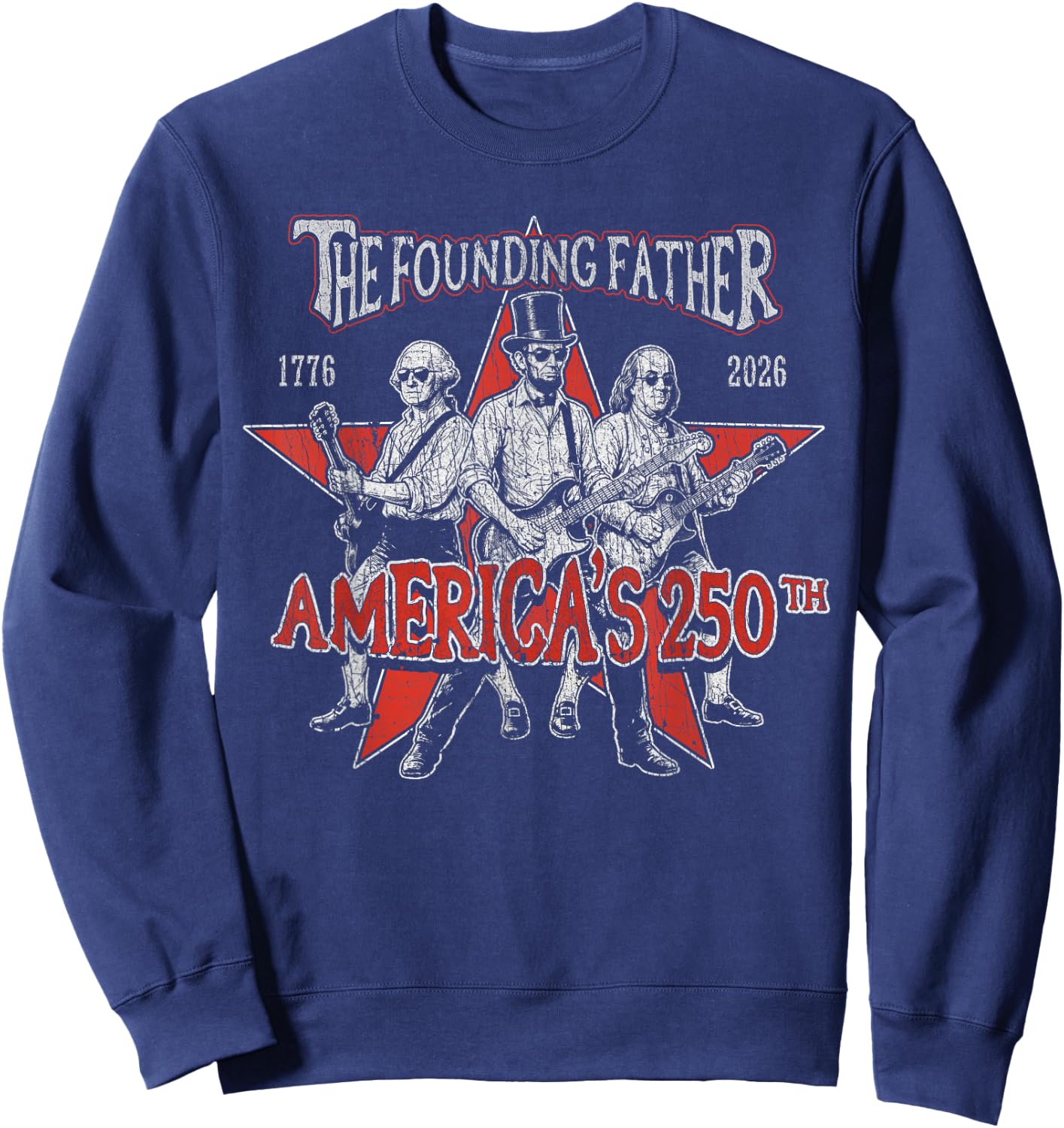 Americas Funny Founding Fathers Rock Band Vintage Sweatshirt - Sweatshirt | Navy