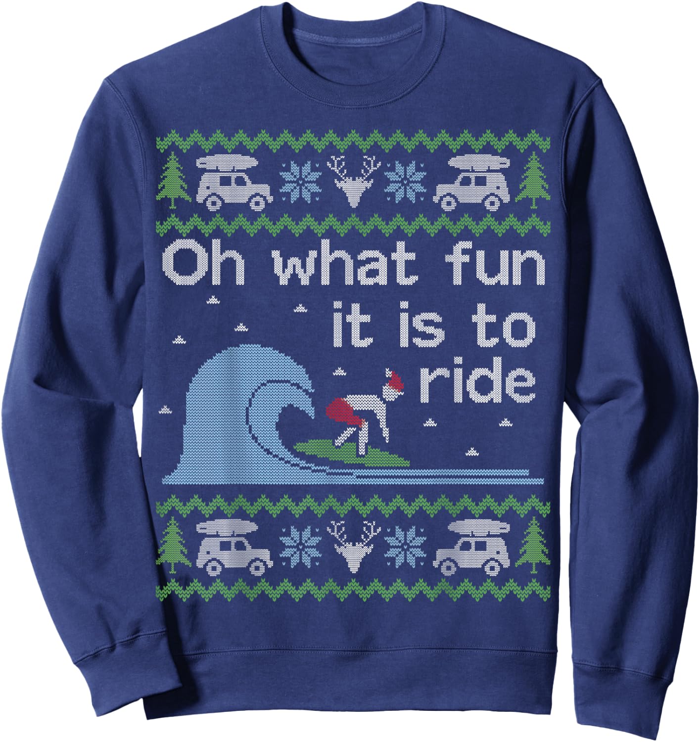 Funny Ugly Sweater Christmas Surfing Surfer Surf Board Shirt Sweatshirt - Sweatshirt | Navy