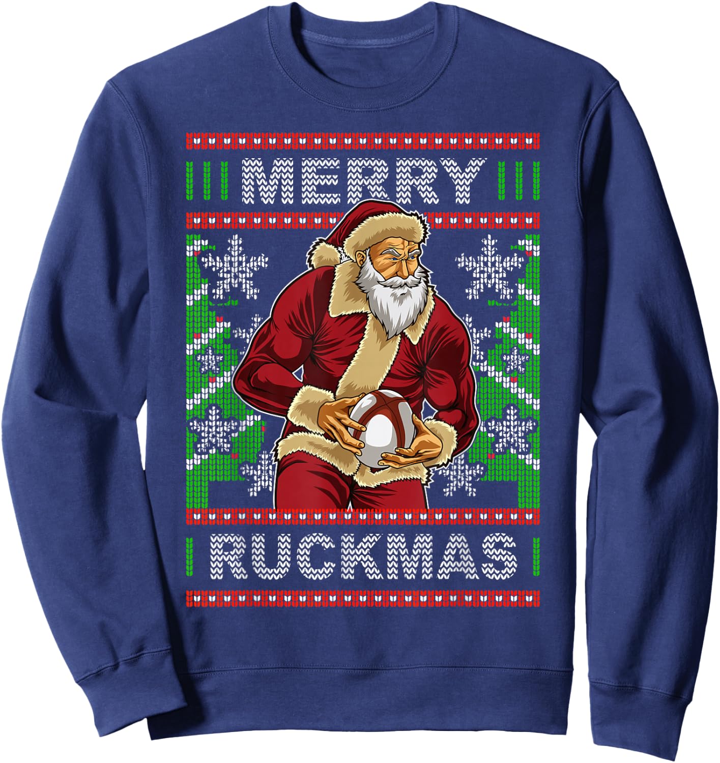 Rugby Ugly Christmas Santa Merry Ruckmas Xmas Sweatshirt - Sweatshirt | Navy