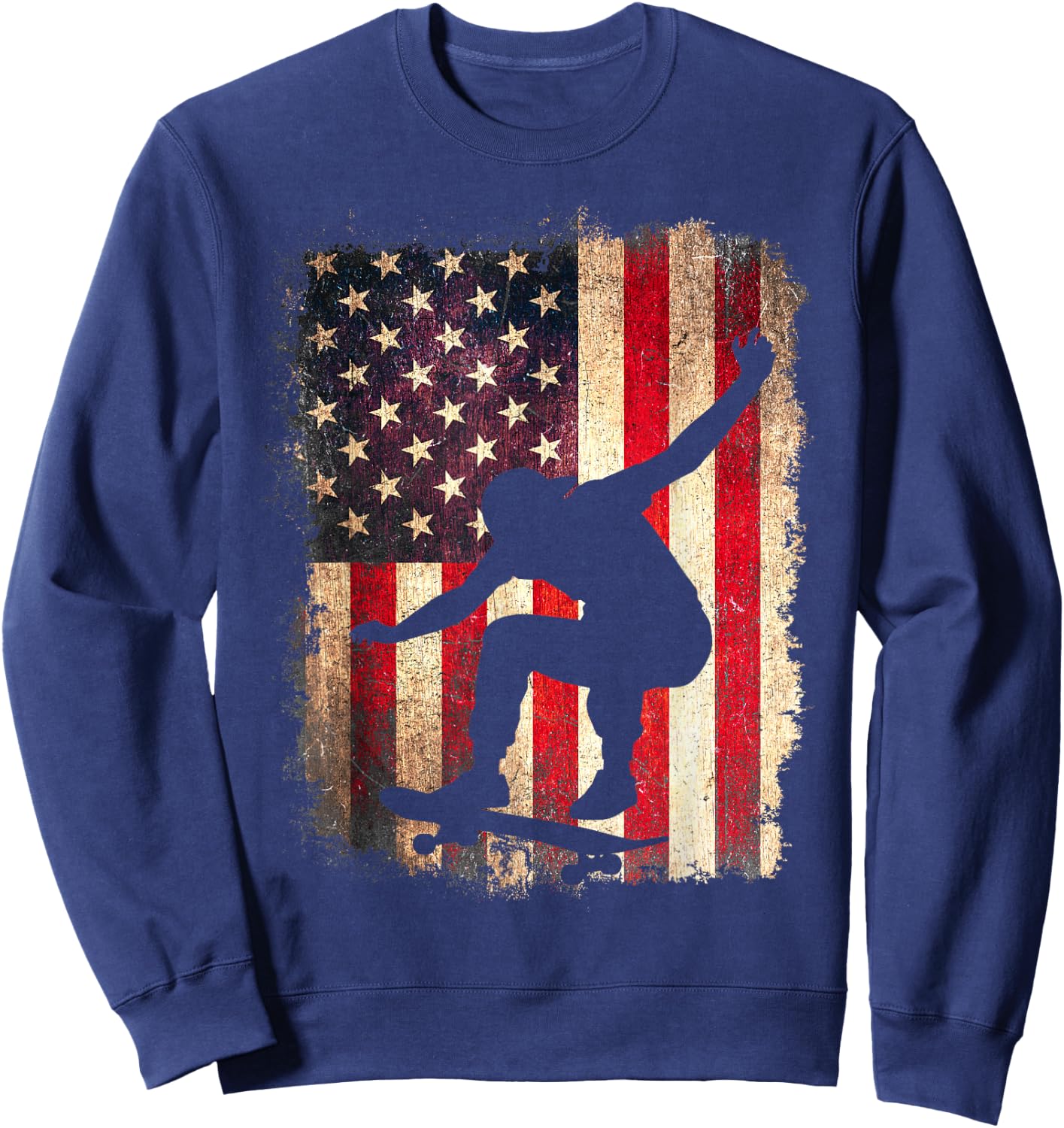Skateboard American Flag Skateboarder Skater USA 4th of July Sweatshirt - Sweatshirt | Navy
