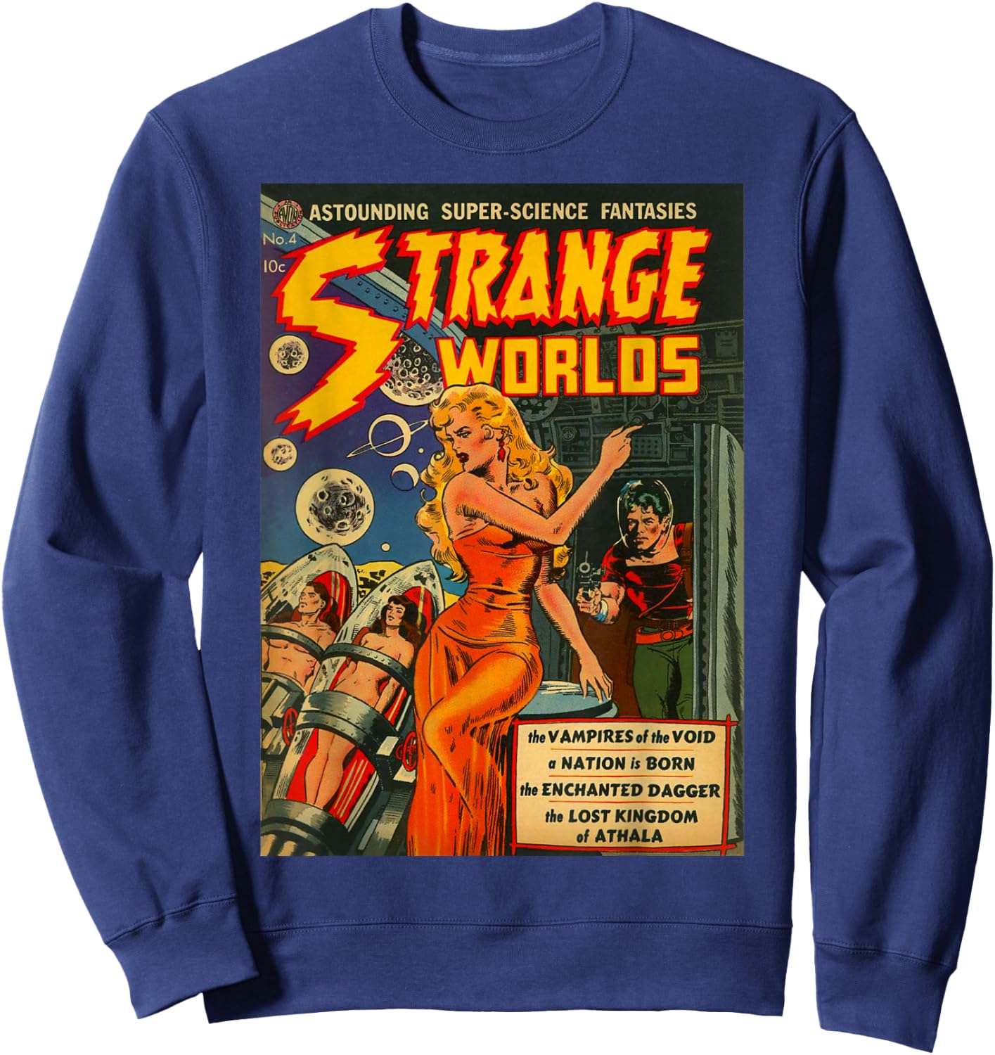 Sci Fi Pin Up Girl Science Fiction Vintage Horror Comic Book Sweatshirt - Sweatshirt | Navy