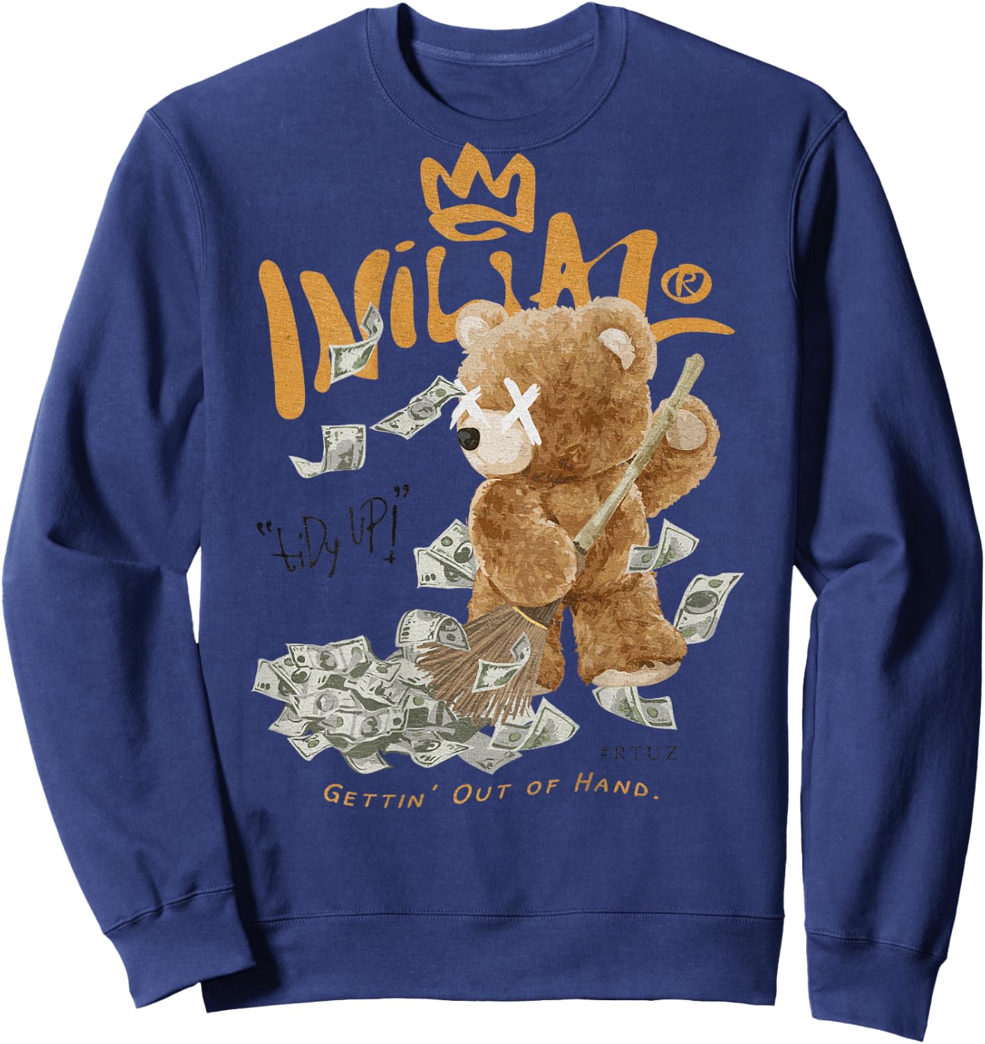 Back Print Y2K Streetwear Women's Clothing Men Teddy Bear Sweatshirt - Sweatshirt | Navy