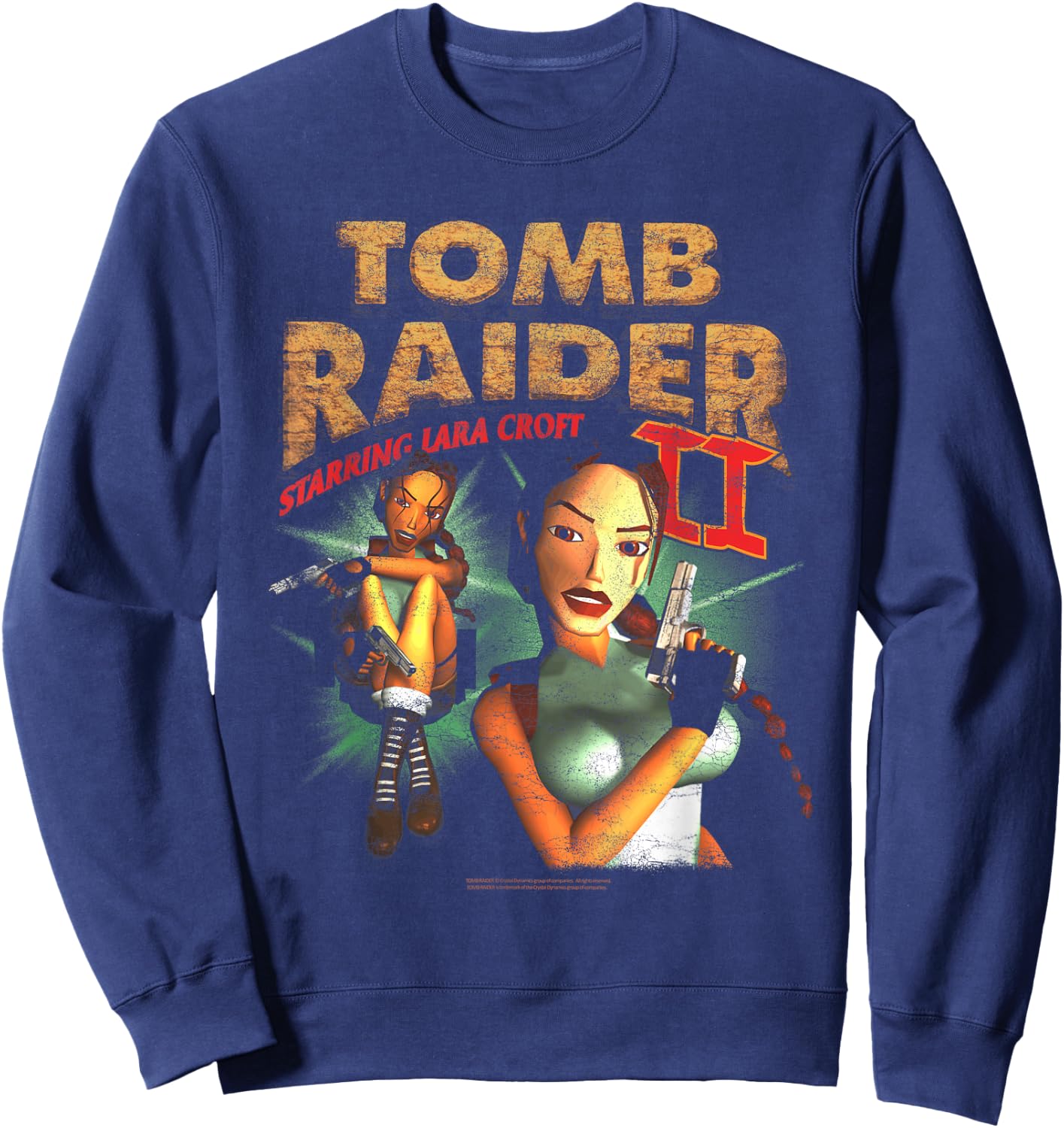 II Staring Lara Croft Vintage Collage Video Game Sweatshirt - Sweatshirt | Navy