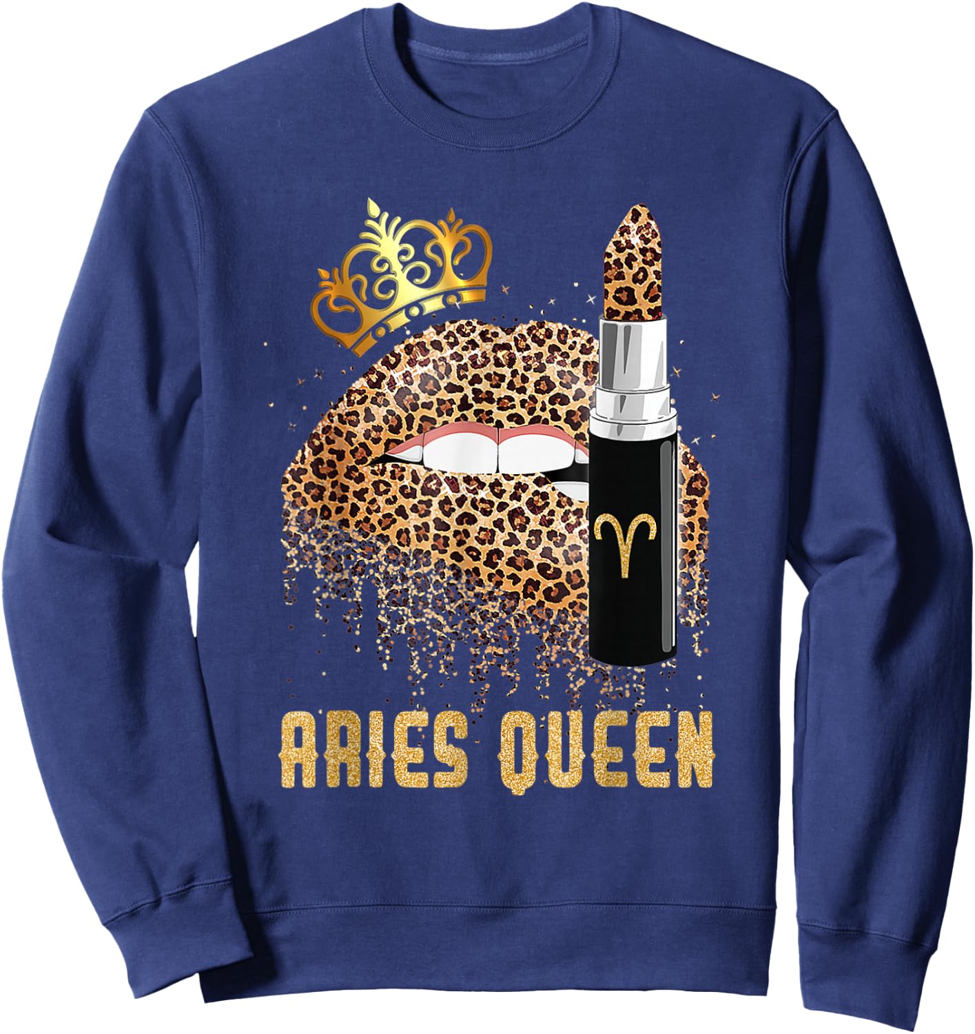 Aries Queen Leopard Lips Shirt Aries Girl Kids Sweatshirt - Sweatshirt | Navy