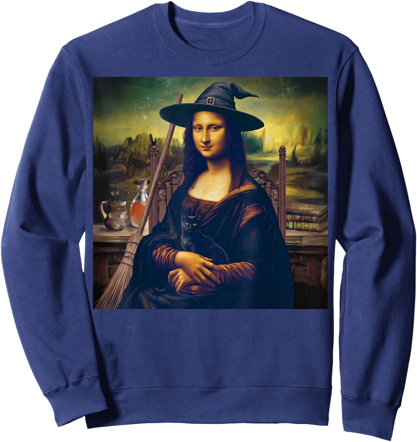 The mona lisa witch, mona lisa art halloween Sweatshirt - Sweatshirt | Navy