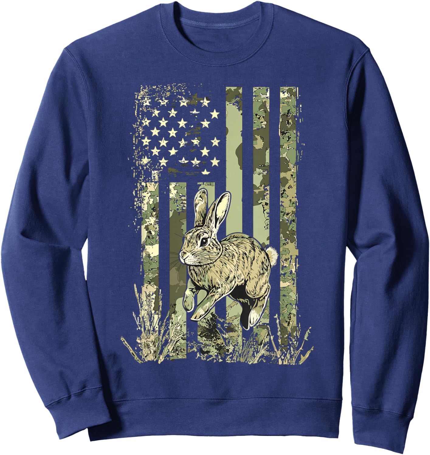 Camouflage Bunny Rabbit American Flag Hunting Rabbit Hunter Sweatshirt - Sweatshirt | Navy