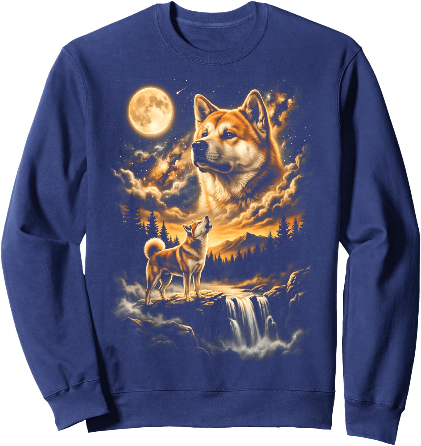 Akita Howling to The Moon Sweatshirt - Sweatshirt | Navy