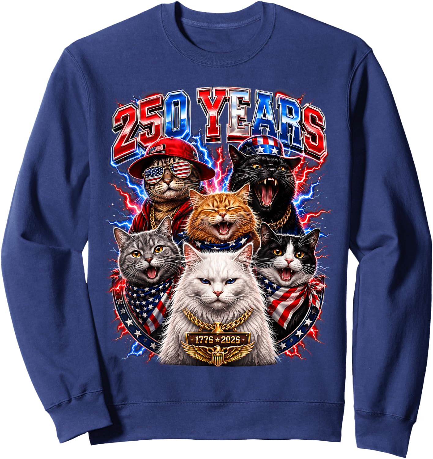 America 250th Anniversary USA Cat 4th of July Patriotic Kids Sweatshirt - Sweatshirt | Navy