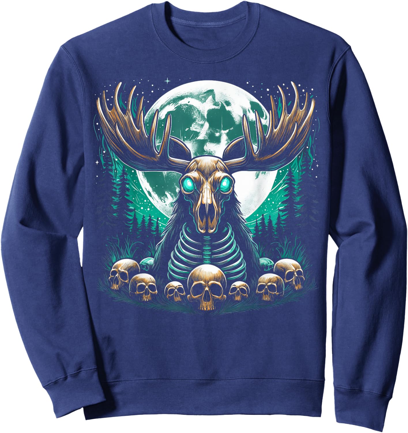 Cool Moose Skeleton Halloween Christmas Birthday Sweatshirt - Sweatshirt | Navy