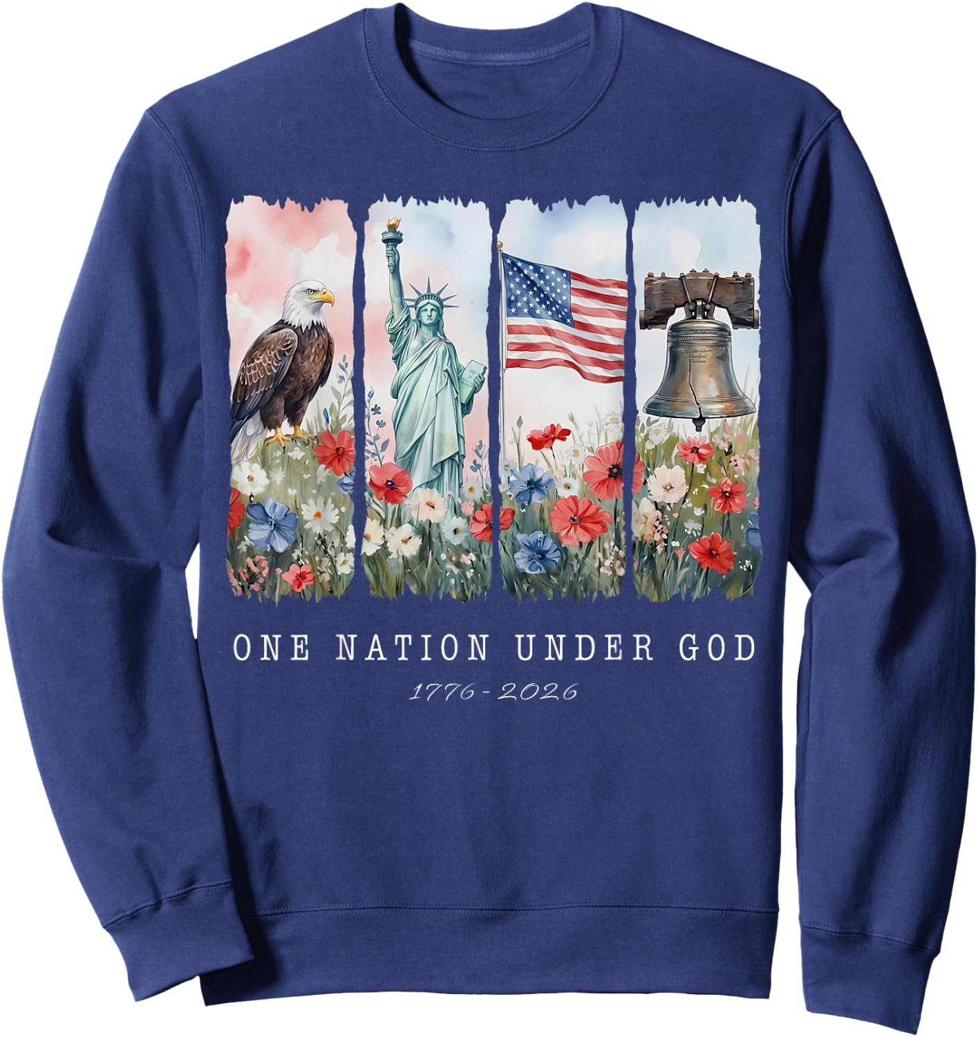 One Nation Under God Christian Wildflower 250th Women Girls Sweatshirt - Sweatshirt | Navy