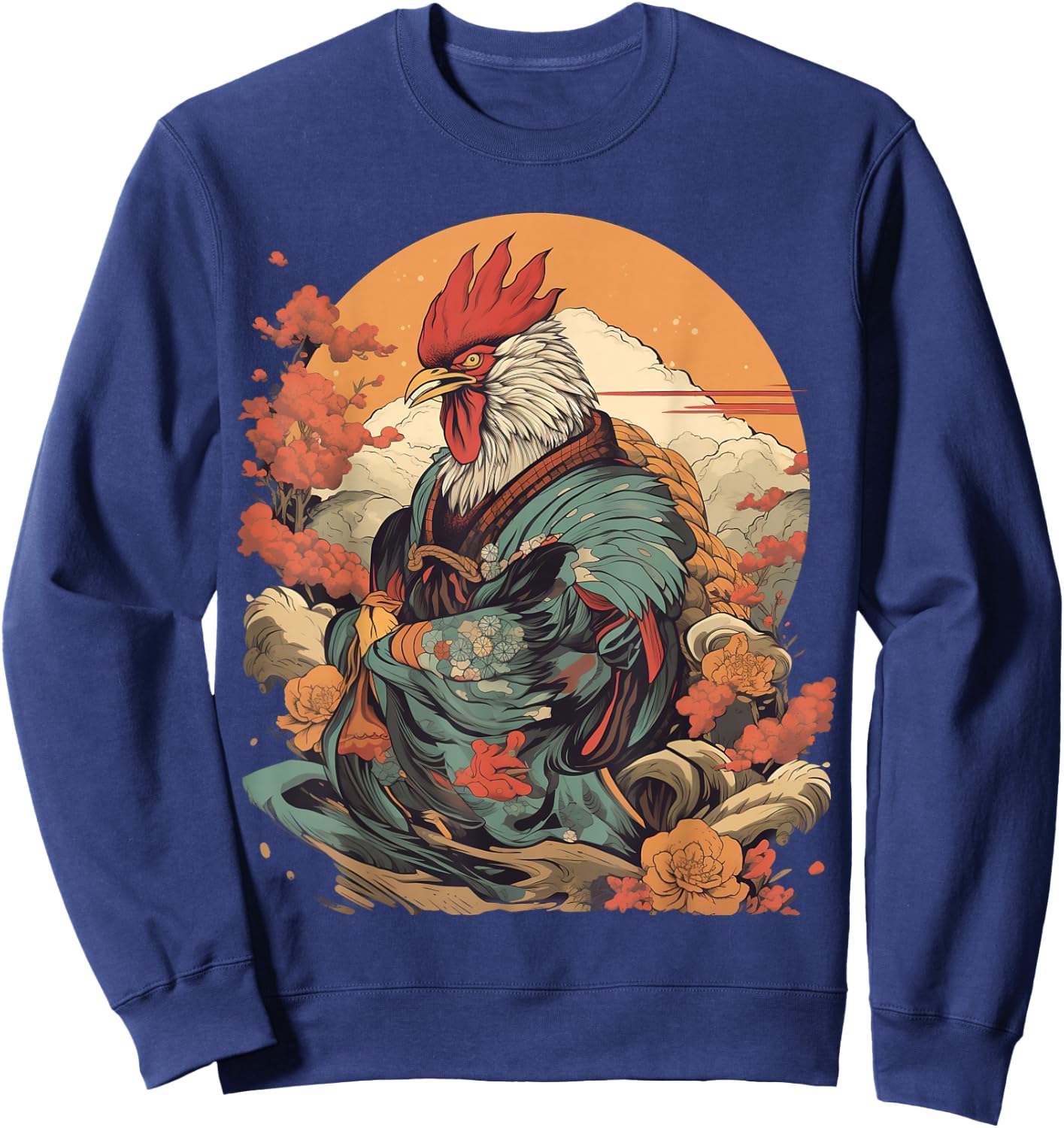 Vintage Japanese Art Samurai Rooster Sweatshirt - Sweatshirt | Navy