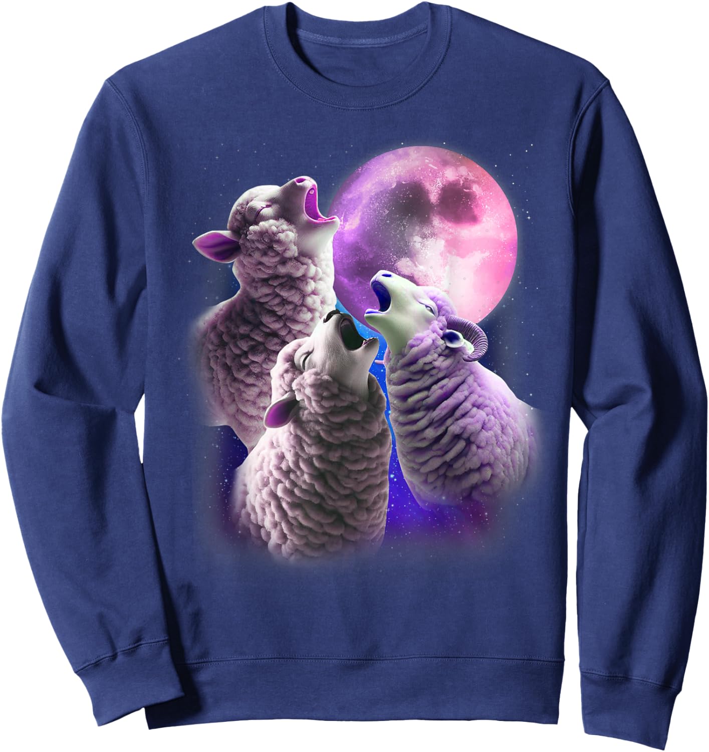 3 Sheeps Howling At The Moon Funny Sheep Animal Lover Farmer Sweatshirt - Sweatshirt | Navy