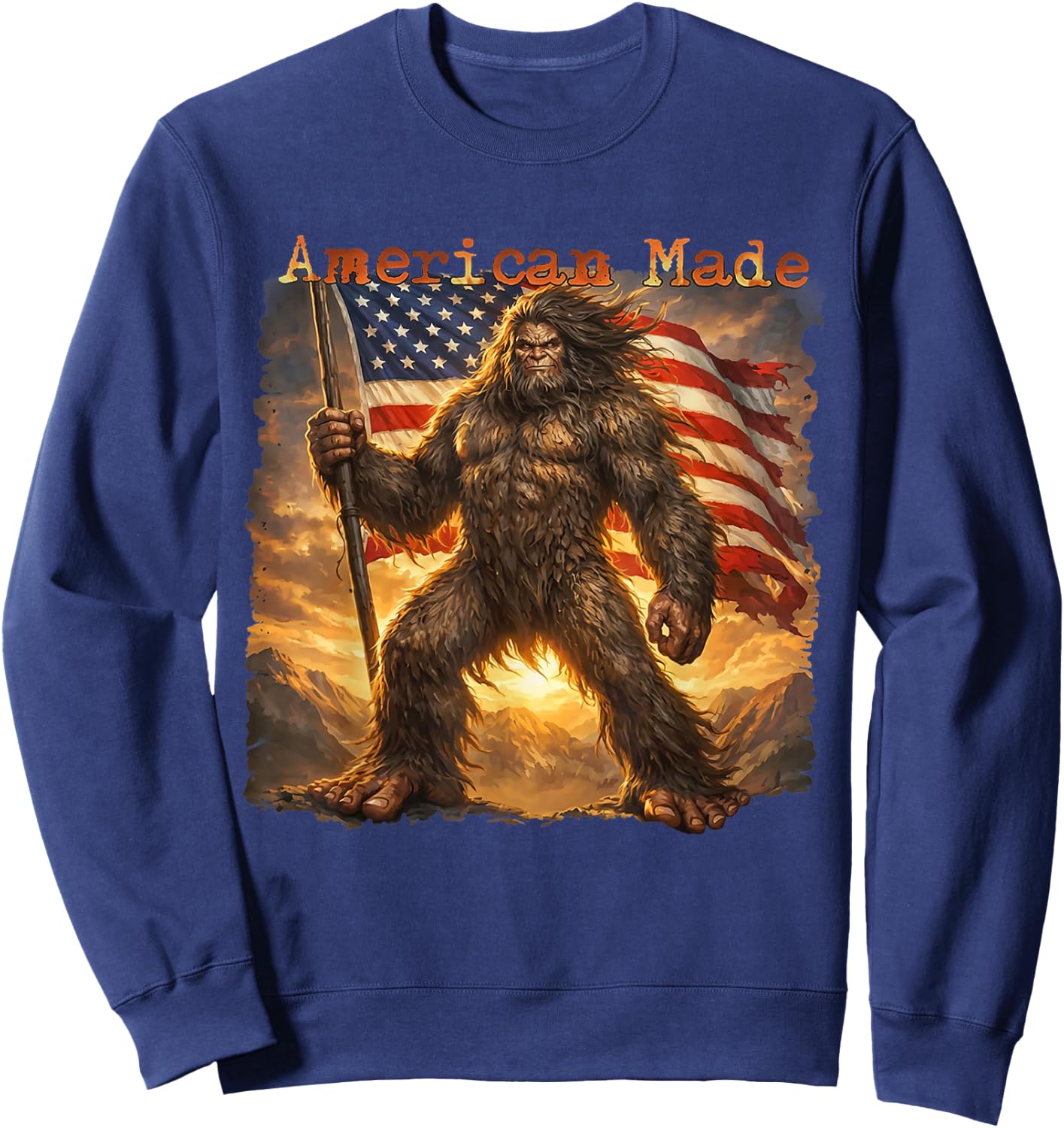 American Made Funny Bigfoot USA Flag Retro Sweatshirt - Sweatshirt | Navy