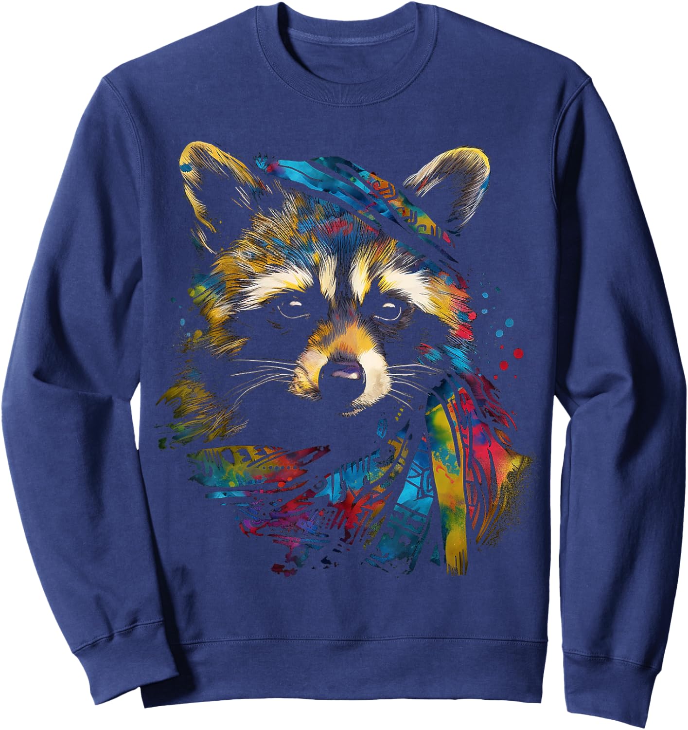 Waschbär Niedliche Kunst Bunte Tierzeichnung Grafik Waschbär Sweatshirt - Sweatshirt | Navy