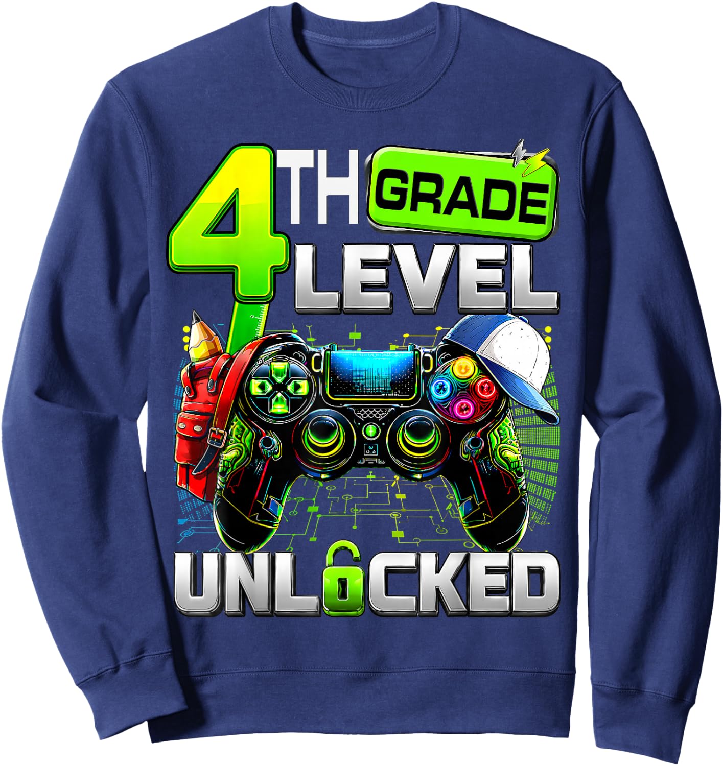 Controller 4th Grade Fourth Level Unlocked First Day Boys Sweatshirt - Sweatshirt | Navy