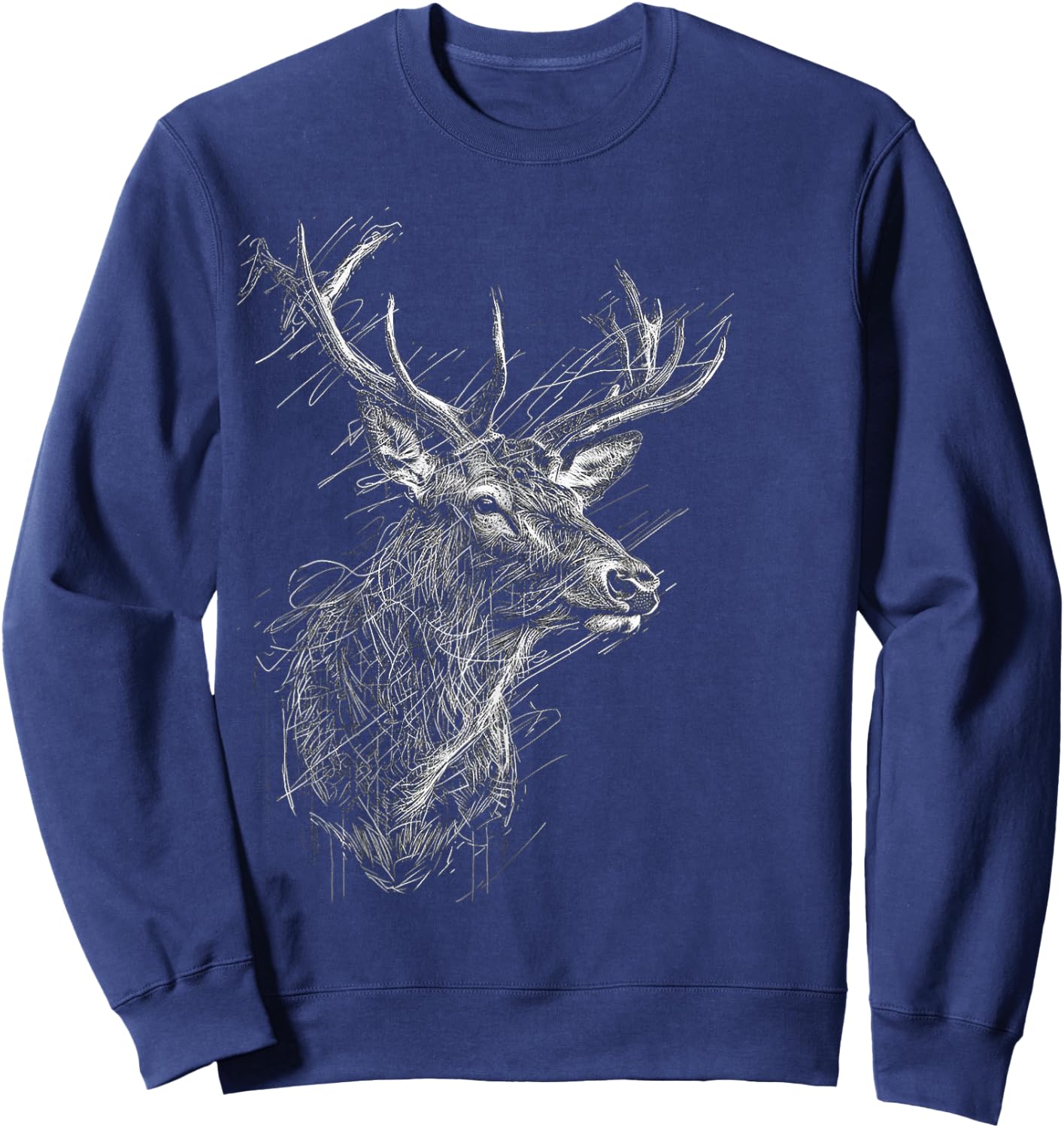 Deer Drawing Animal Zoo Illustration Deer , Black, S Sweatshirt - Sweatshirt | Navy