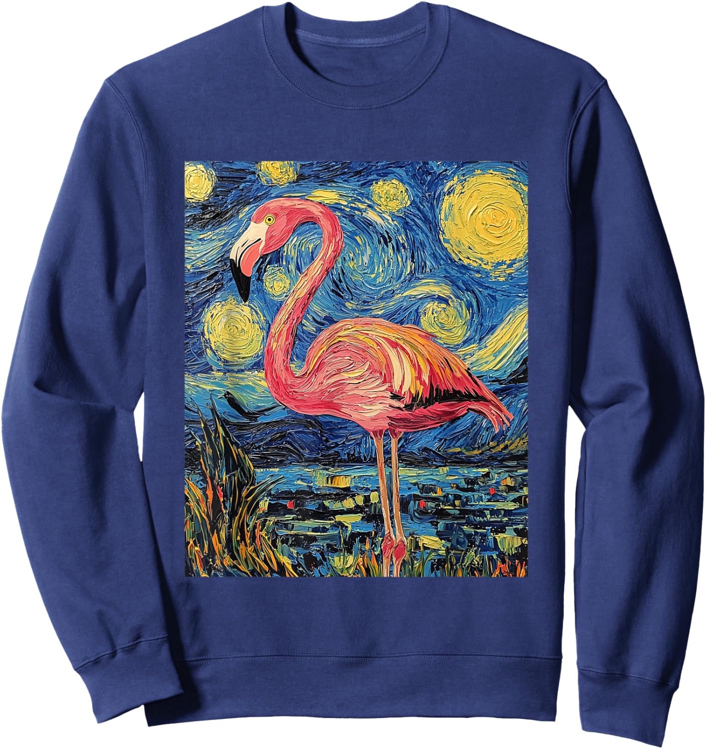 Cute Flamingo - Van Gogh Style - Starry Night Sweatshirt - Sweatshirt | Navy