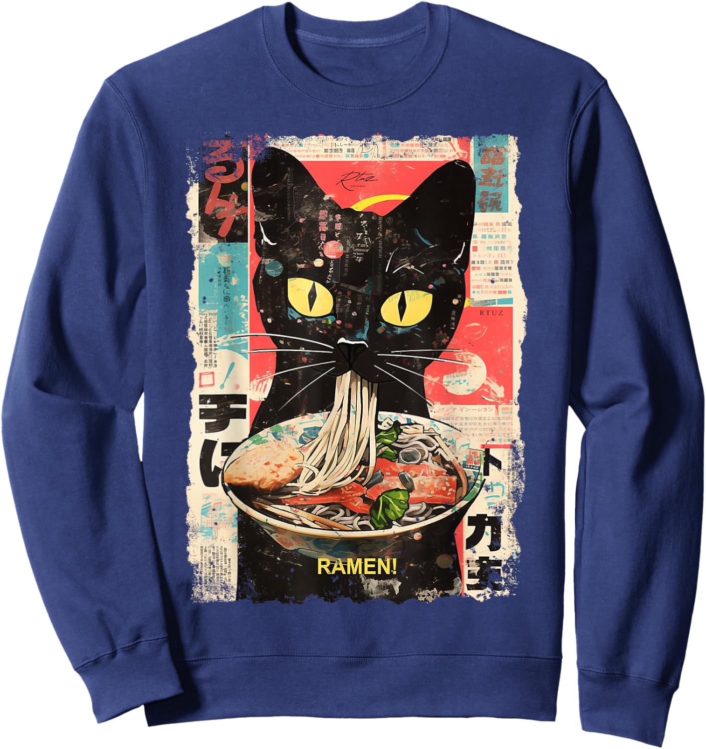 Ramen Nudeln Katze Japan Y2K Kawaii Retro Katzen Manga Anime Sweatshirt - Sweatshirt | Navy