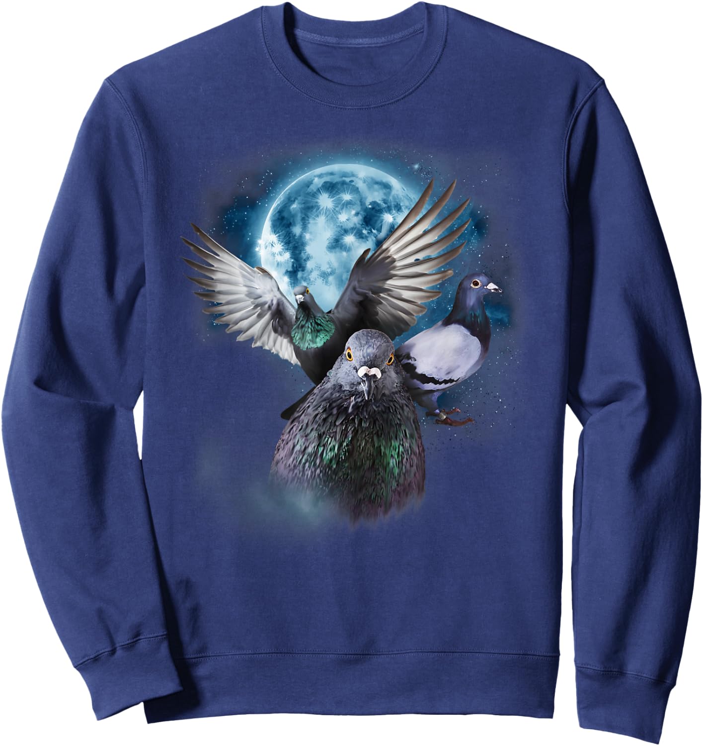 Funny Pigeon Shirt Funny Pigeons Howling on the Moon , black Sweatshirt - Sweatshirt | Navy