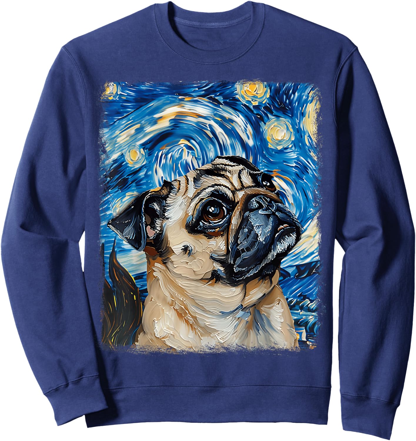 Pug Dog Starry Night Painting Sweatshirt - Sweatshirt | Navy