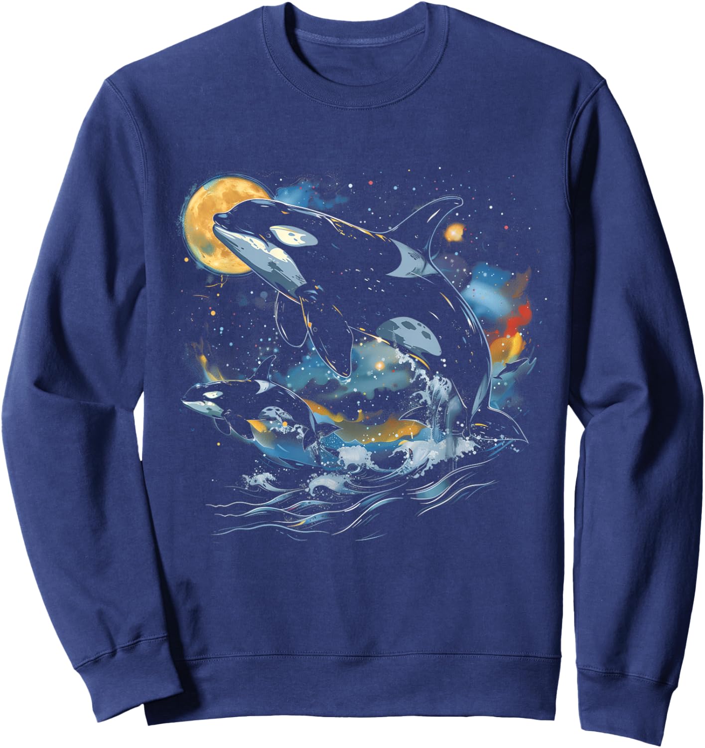 Orca In Space, Planets, Stars, Wall Lovers Sweatshirt - Sweatshirt | Navy