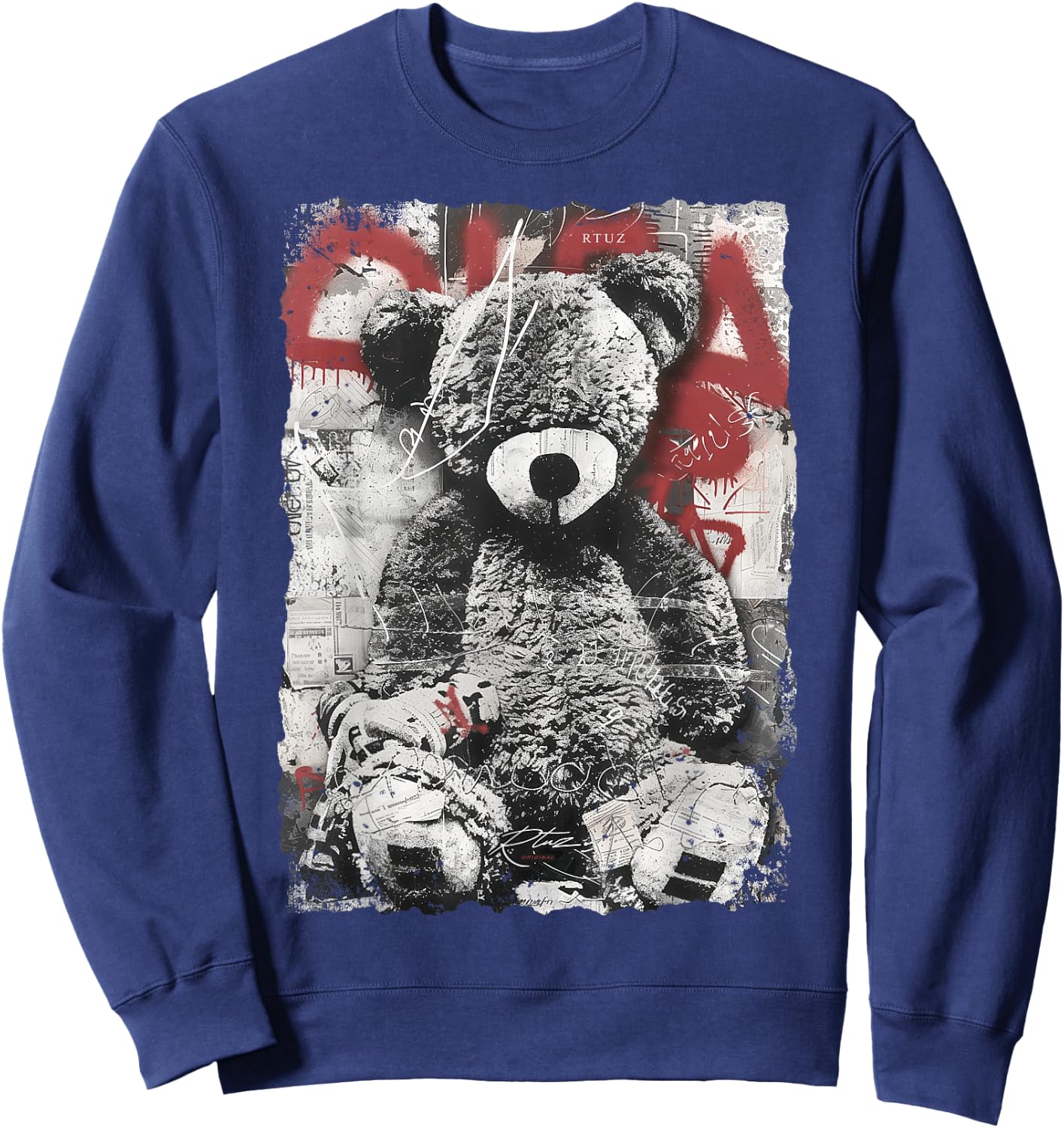 Hip Hop Hipster Vintage Edgy Urban Y2K Streetwear Teddy Sweatshirt - Sweatshirt | Navy