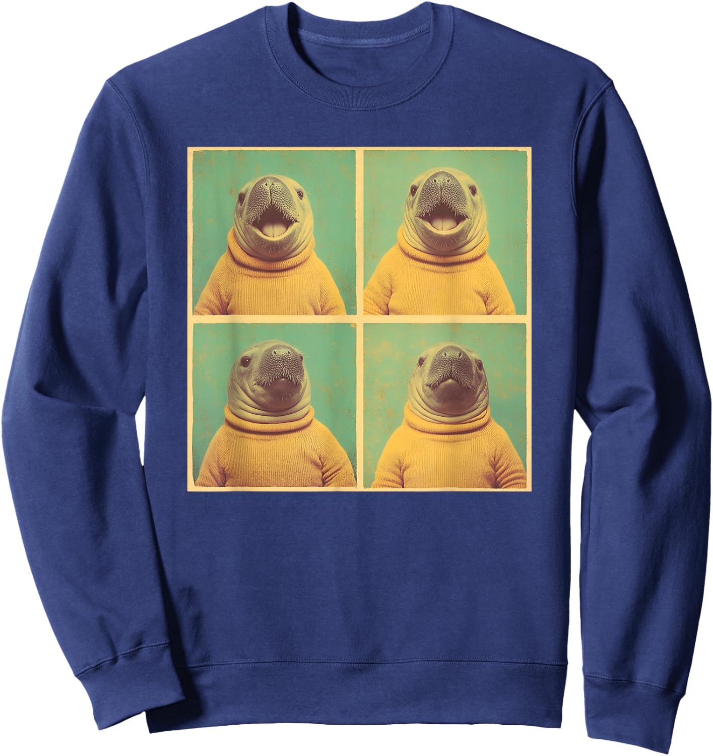 Awkward Sea Animal Photoshoot Funny Manatee Sweatshirt - Sweatshirt | Navy