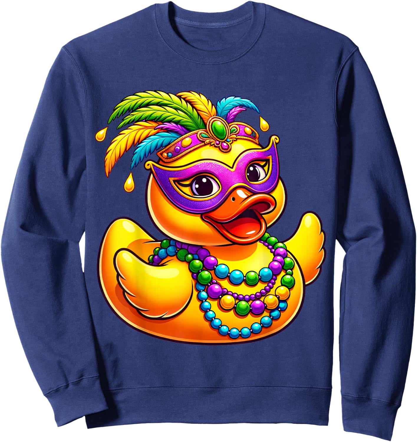 Mardi Gras Duck Wearing Mardi Gras Costume Beads Mask Sweatshirt - Sweatshirt | Navy