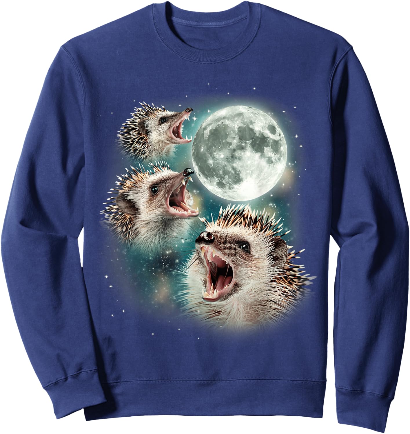 Three Hedgehog Moon | 3 Hedgies Funny Weird Cursed Meme , black, S Sweatshirt - Sweatshirt | Navy