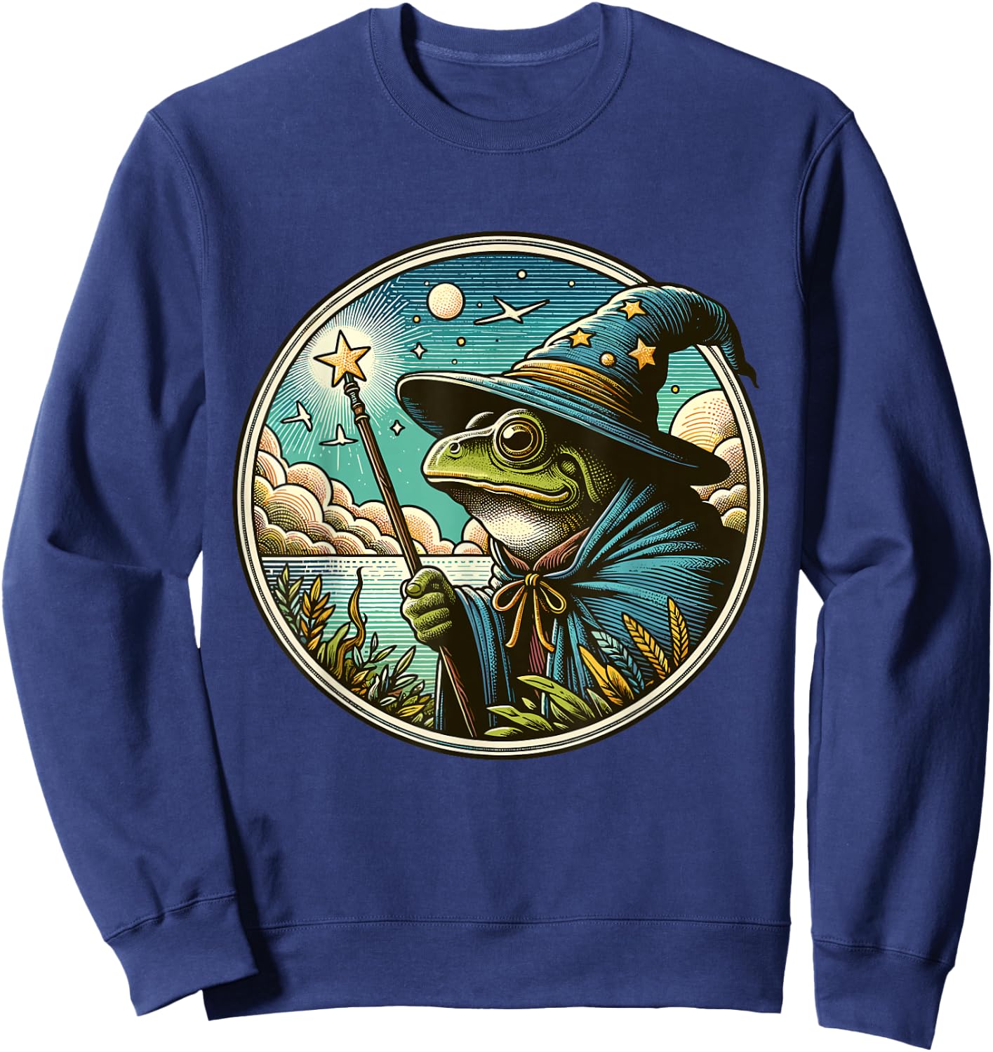 Whimsical Frog Wizard Sweatshirt - Sweatshirt | Navy