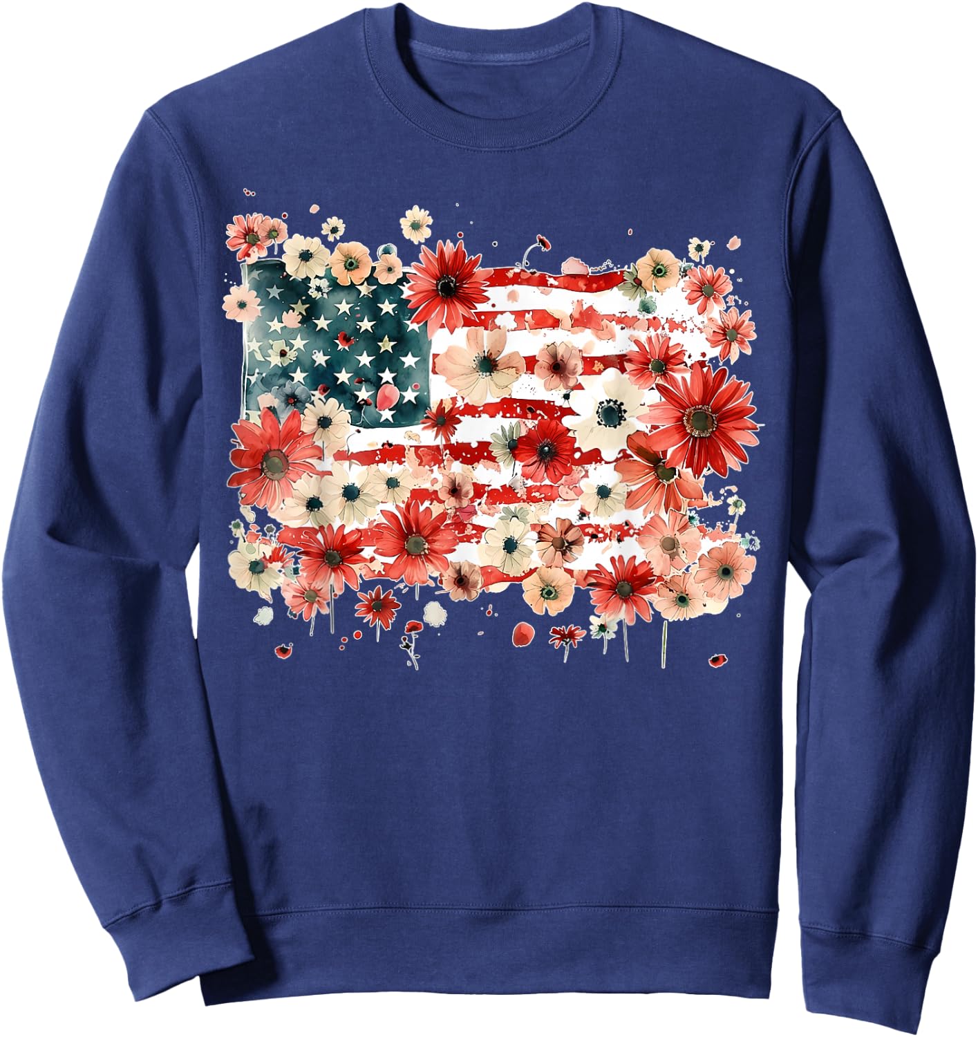 Floral USA Est 1776 Patriotic Wildflower 4th of July Retro Sweatshirt - Sweatshirt | Navy