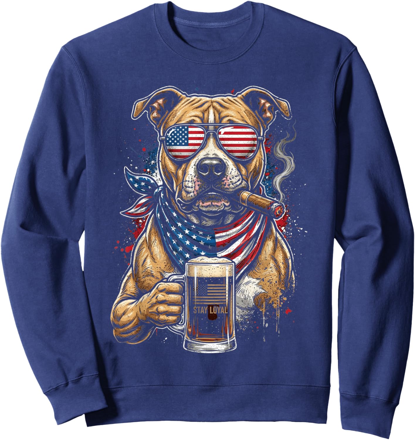 Loyal Pit Bull Lunettes de Soleil Motif Drapeau américain Sweatshirt - Sweatshirt | Navy