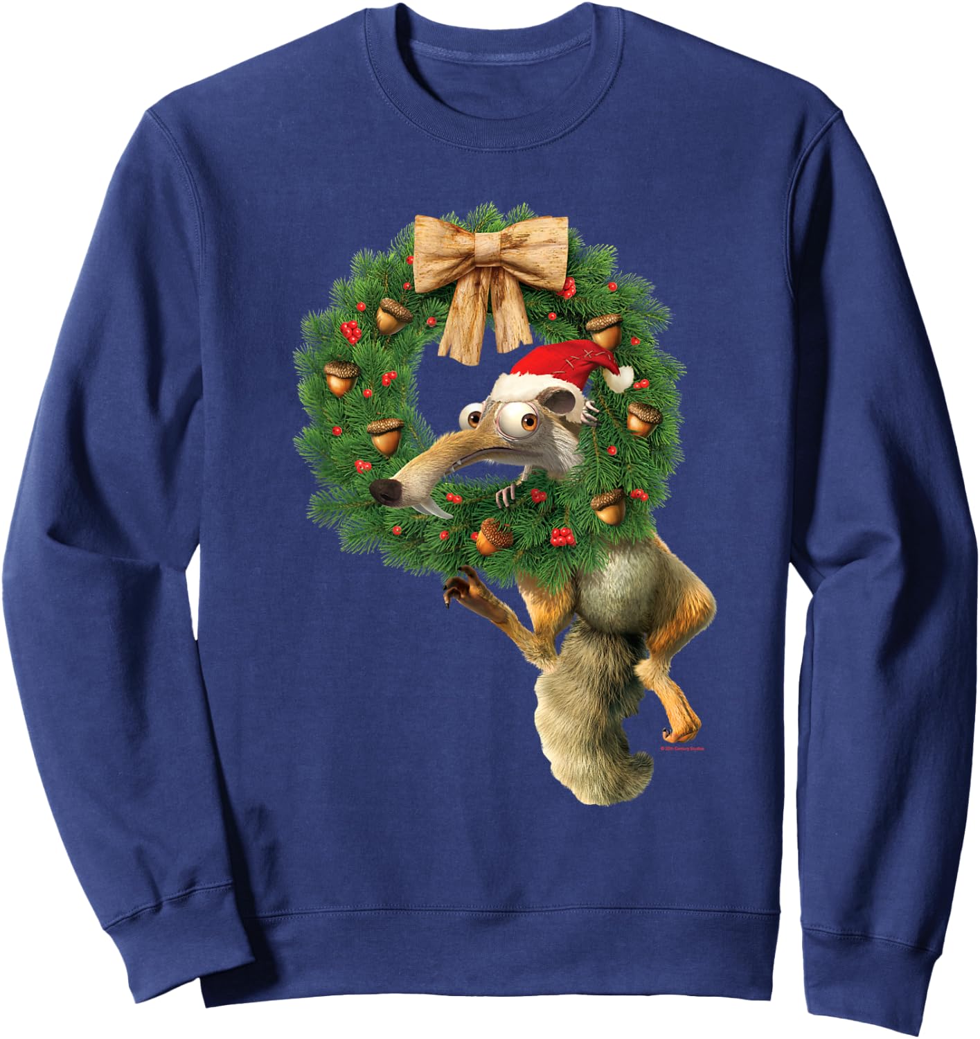 20th Century Fox Ice Age Scrat Prehistoric Christmas Holiday Acorn Wreath Sweatshirt - Sweatshirt | Navy