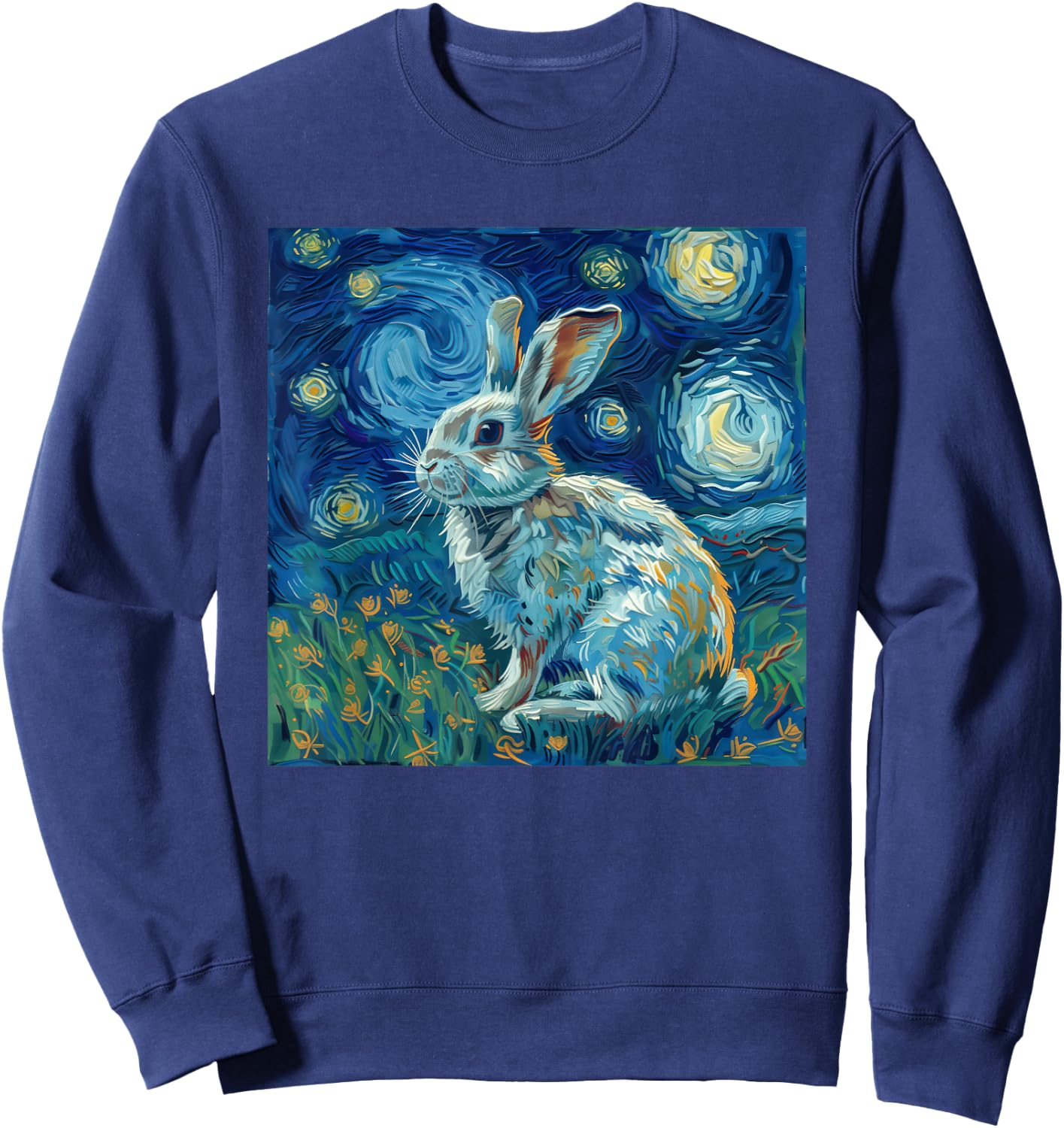 Bunny Rabbit Van Gogh Style Starry Night Sweatshirt - Sweatshirt | Navy
