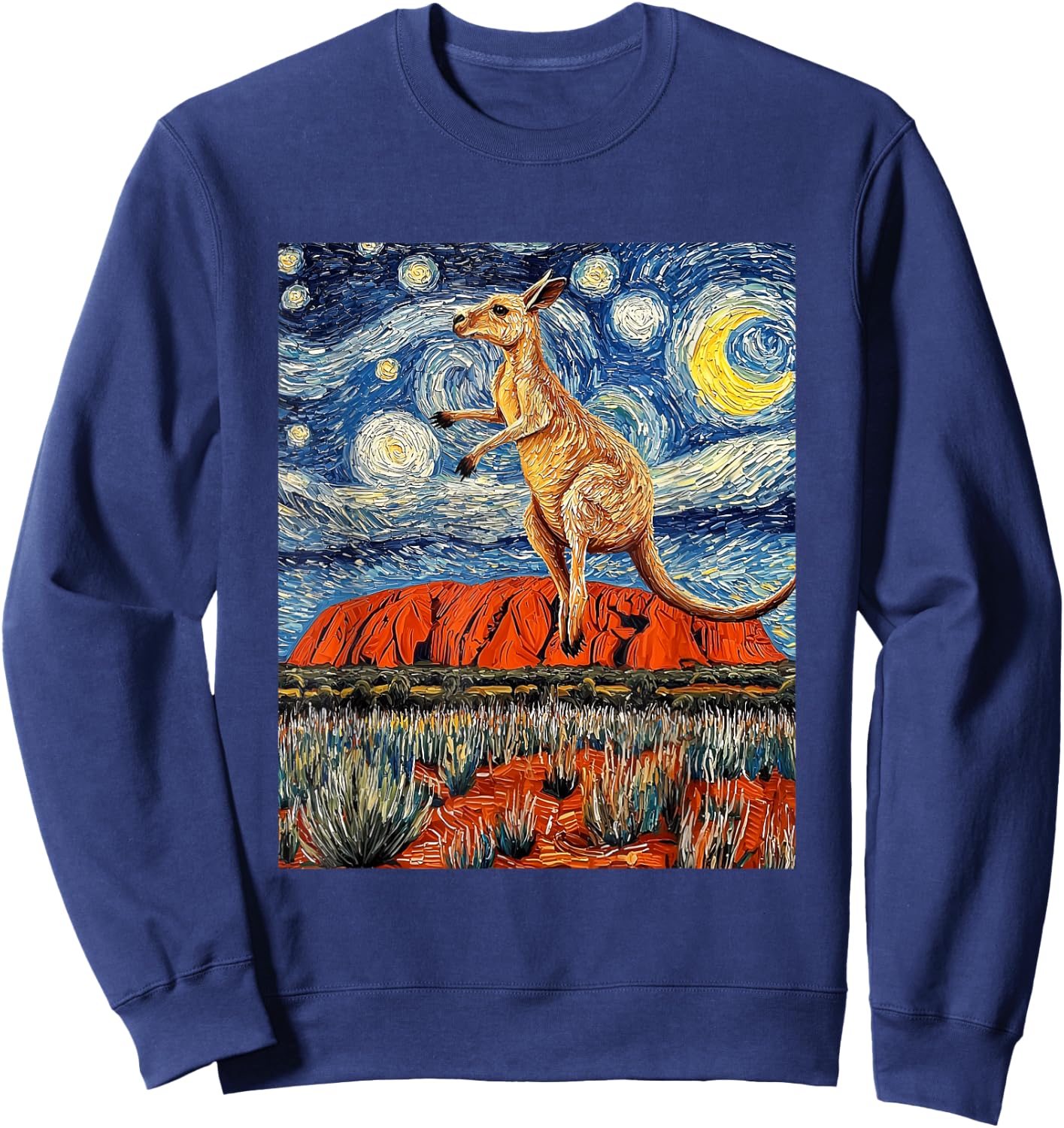 Kangaroo Ayers Rock Uluru Van Gogh Style Starry Night Sweatshirt - Sweatshirt | Navy