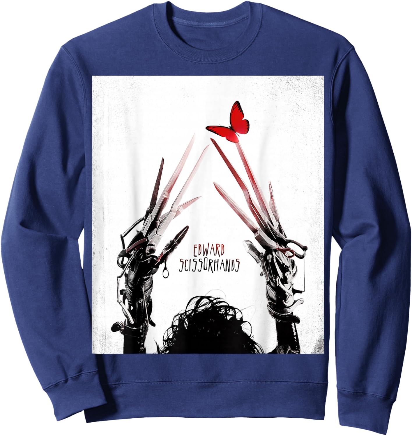 Tim Burton's Edward Scissorhands Red Butterfly Movie Poster Small Sweatshirt - Sweatshirt | Navy