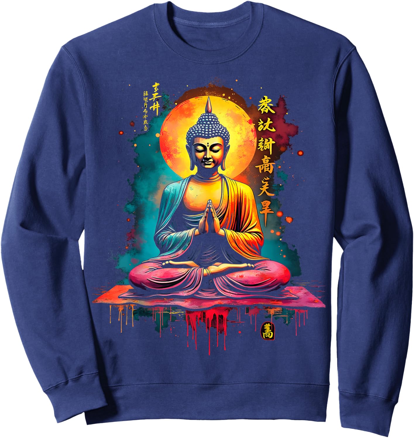 Bright Buddha and Moon , Black, S Sweatshirt - Sweatshirt | Navy