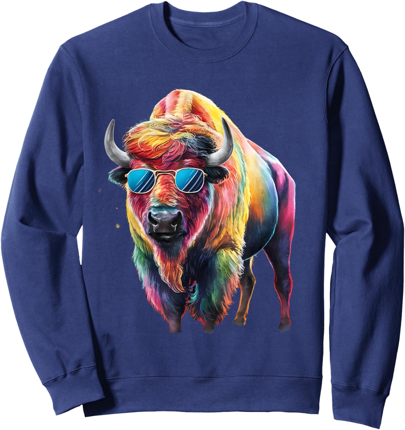 Bison Men Woman Colorful Watercolor Bison Sweatshirt - Sweatshirt | Navy