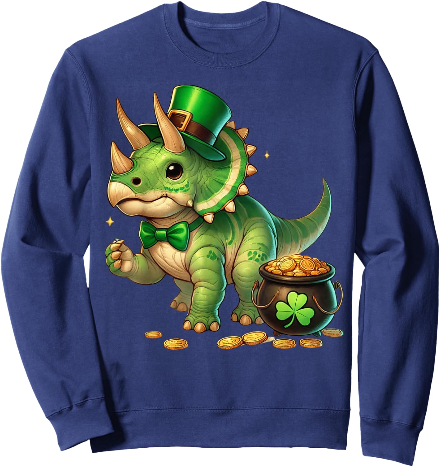 Triceratops Leprechaun St Patricks Day Shamrock Cute Kids Sweatshirt - Sweatshirt | Navy