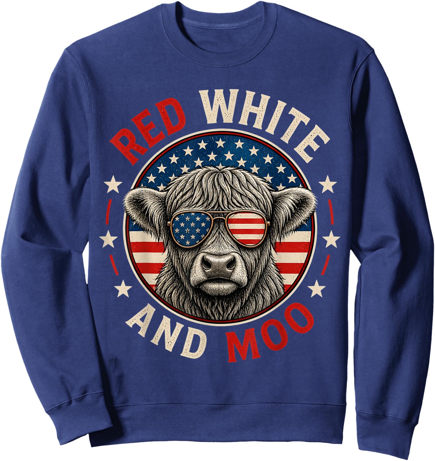 Red White and Moo Funny Toddler Highland Cow 4th of July Sweatshirt - Sweatshirt | Navy