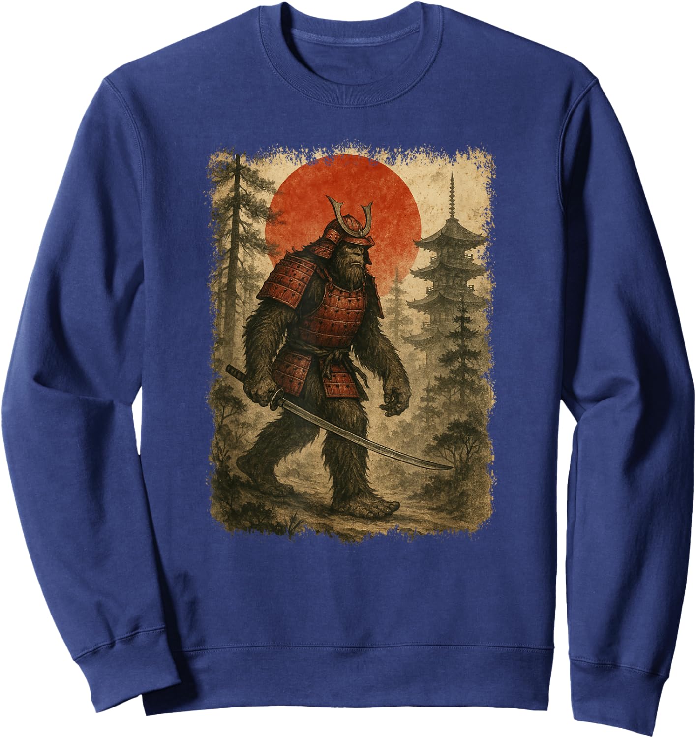 Samurai Bigfoot | Vintage Japanese Warrior & Art, Samurai , Black, S Sweatshirt - Sweatshirt | Navy