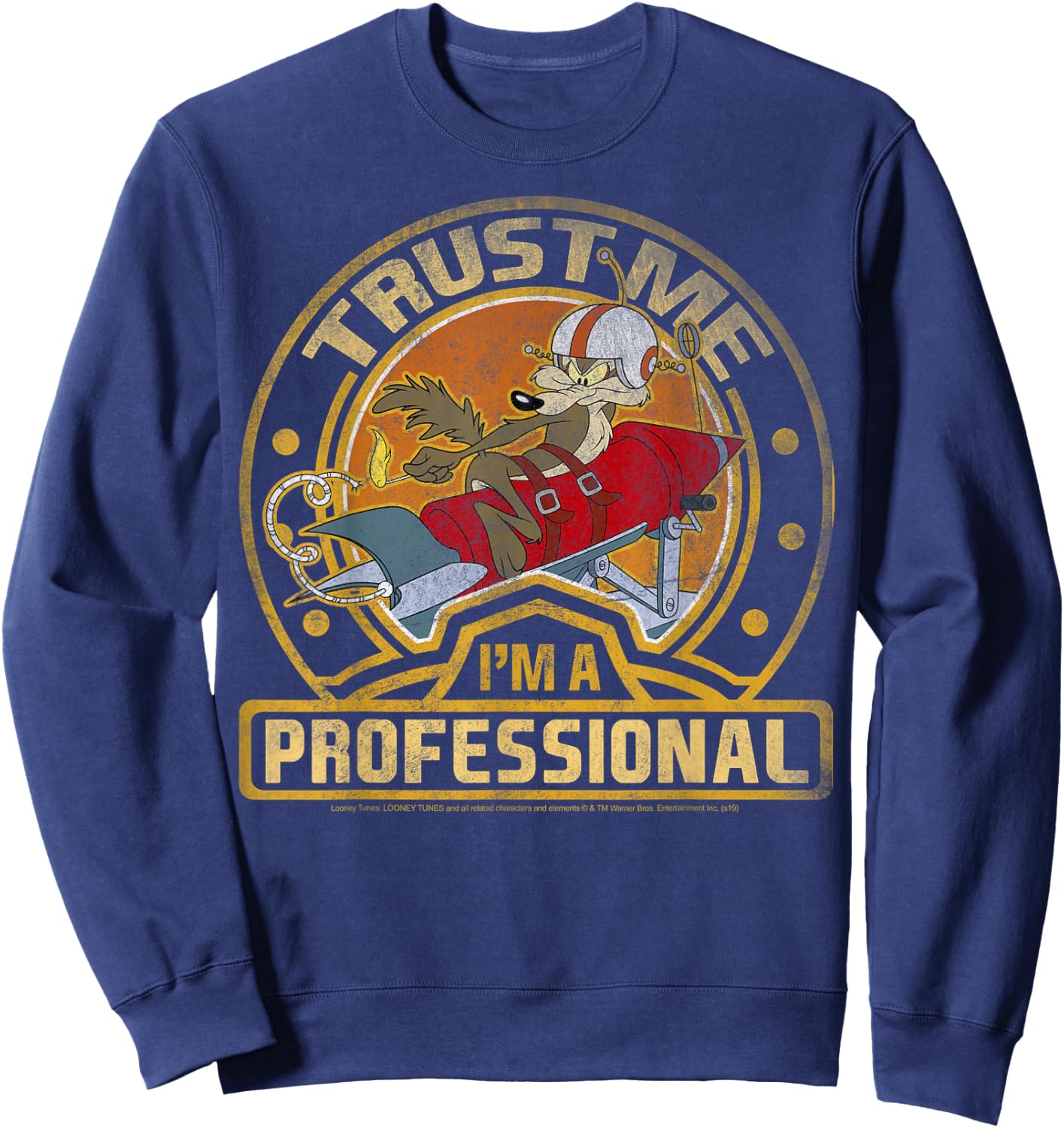Looney Tunes Wile E. Coyote Trust Me I'm A Professional Short Sleeve Sweatshirt - Sweatshirt | Navy