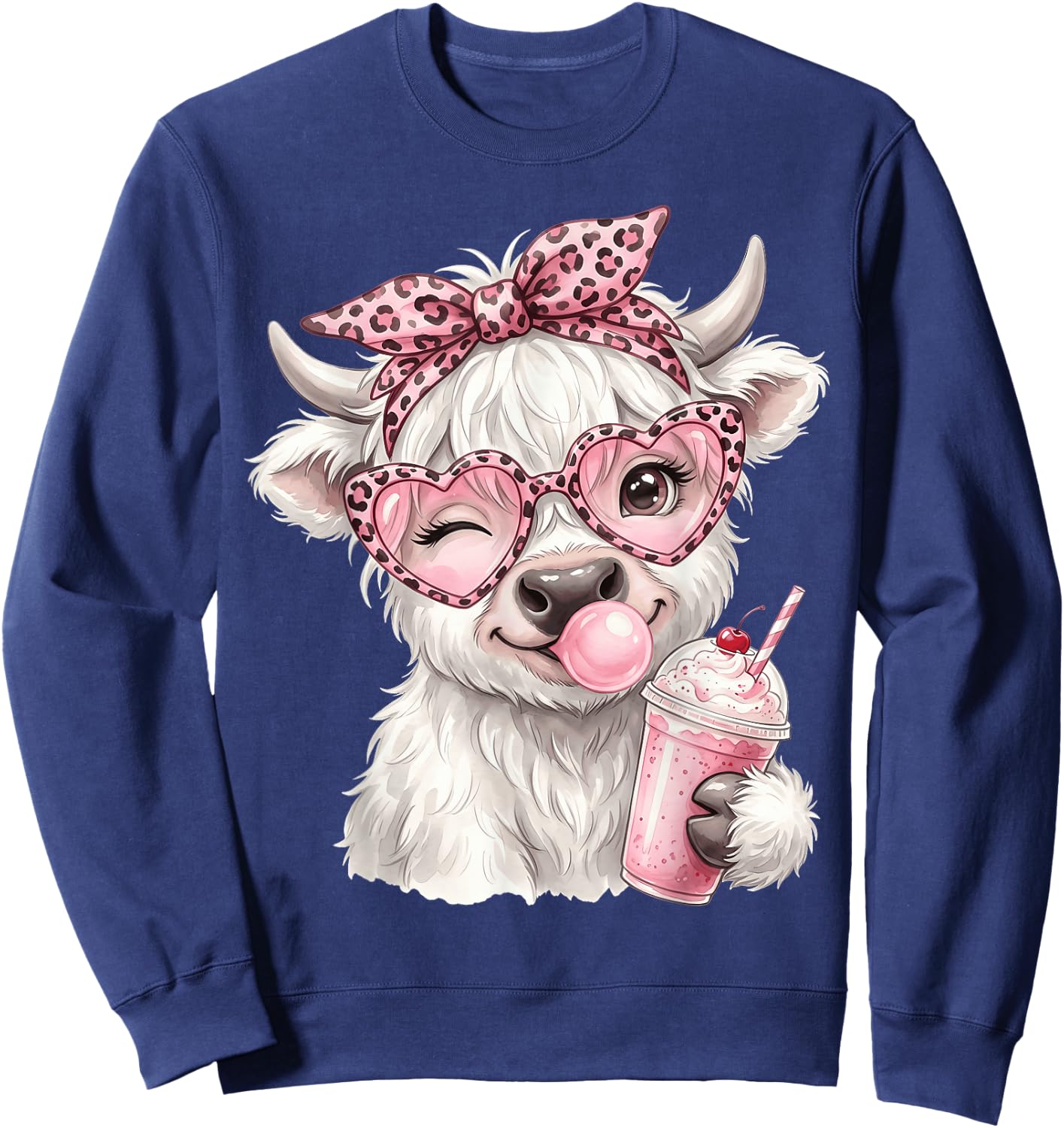 Scottish Highland Cow Eating Bubblegum Sweatshirt - Sweatshirt | Navy